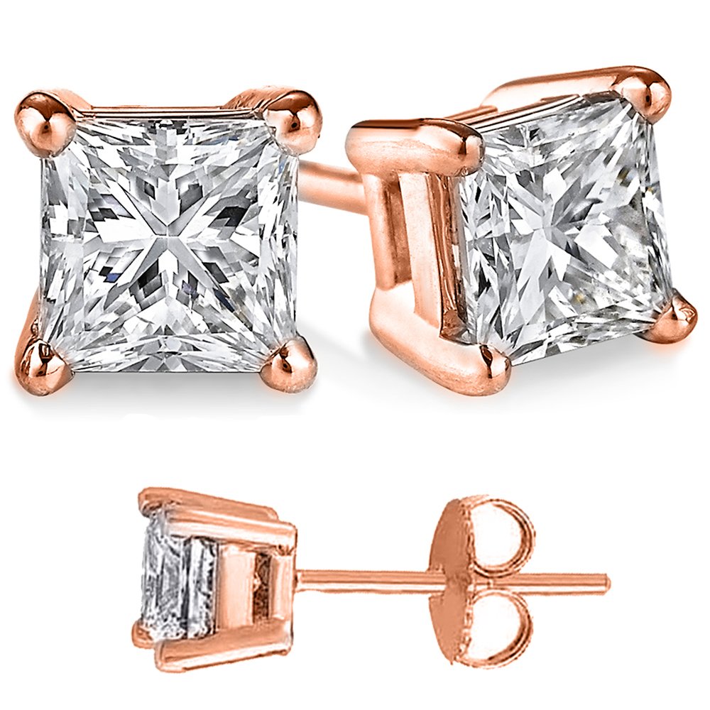 2.00 Carat Princess Cut Stud Earrings in 925 Sterling Silver - Elegant Cubic Zirconia Jewelry for Women | Perfect for Weddings, Parties & Everyday Wear