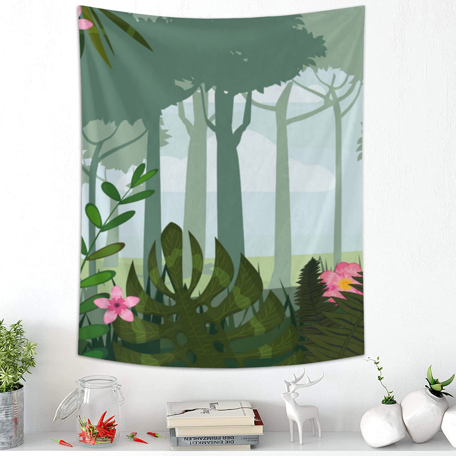 TropicalLife NIxux Cartoon Jungle Illustration Tapestry - 40x60 Inch Aesthetic Wall Hanging for Bedroom Decor, Living Room, Dorm | Waterproof Polyester Fabric for Boho Home Decor & Party Backdrop