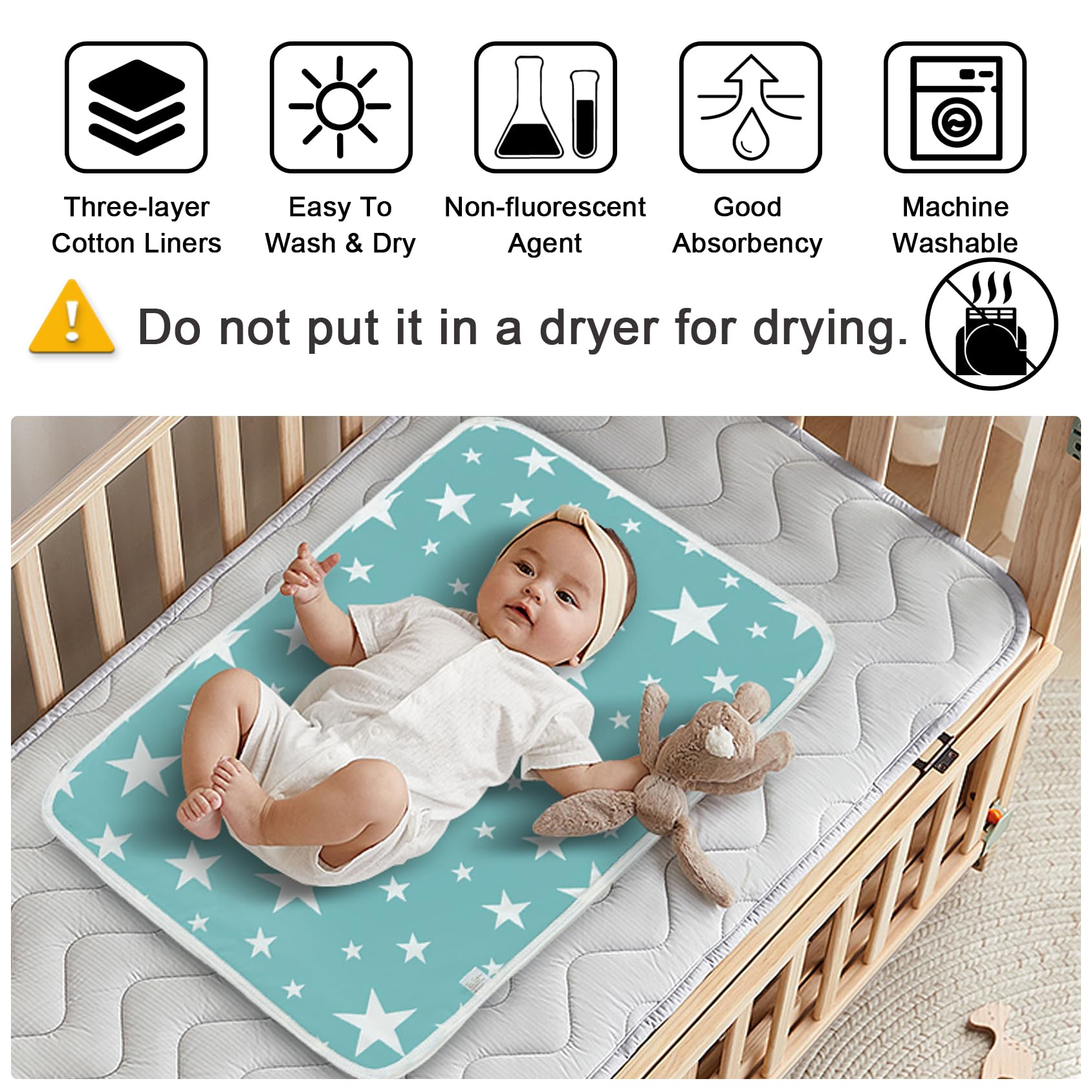 3 Pack Waterproof Diaper Changing Pad - Portable Baby Change Mat for Toddlers & Infants | Premium Changing Pad Liner, Bed Pad & Play Mat (Green, White, Blue) - Perfect for Nursery, Travel & On-the-Go Diaper Changes