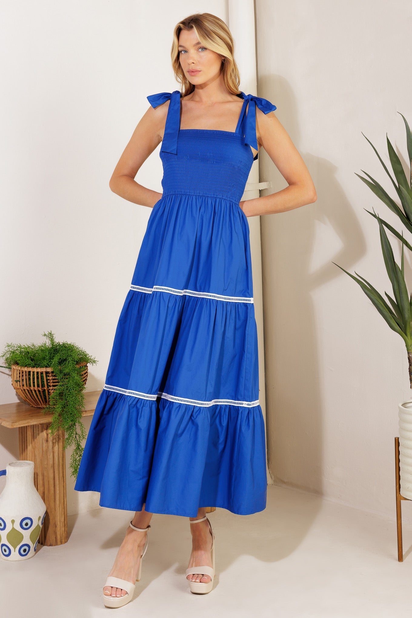 Elegant Lace Trim Poplin Midi Dress for Women - Perfect for Summer, Weddings & Special Occasions