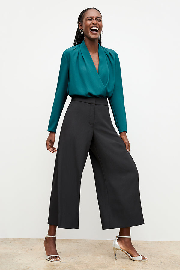 Eco-Friendly Soft Wave Culottes for Women - Comfortable & Stylish Black High Waist Palazzo Pants - Perfect for Casual Wear, Office & Travel