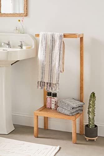 Wooden Freestanding Multi-Tier Towel Rack Stand with Shelf - Bathroom, Bedroom, Gym & Kitchen Towel Holder - Perfect for Organizing Hand Towels, Bath Towels & Robes in Home or Spa