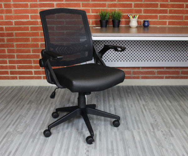 Boss B6223 Mesh Flip Arm Task Chair - Ergonomic Office Chair with Adjustable Height and Lumbar Support for Home & Office Workspaces