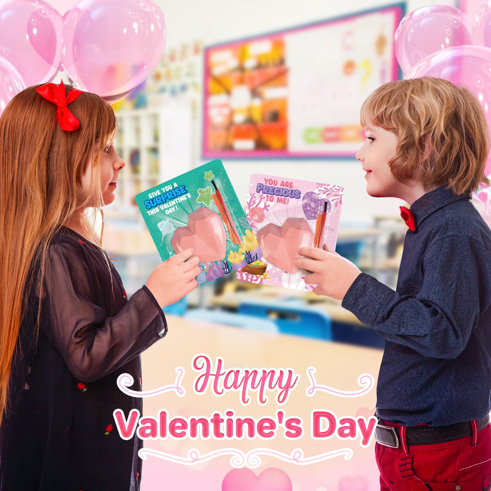 Valentine's Day Cards for Kids - 24 Pack Classroom Valentines with Heart-Shaped Plaster Dig Kits - Fun Exchange Cards & Gifts for Boys & Girls - Perfect for School Parties, Classroom Prizes & Valentine's Day Celebrations