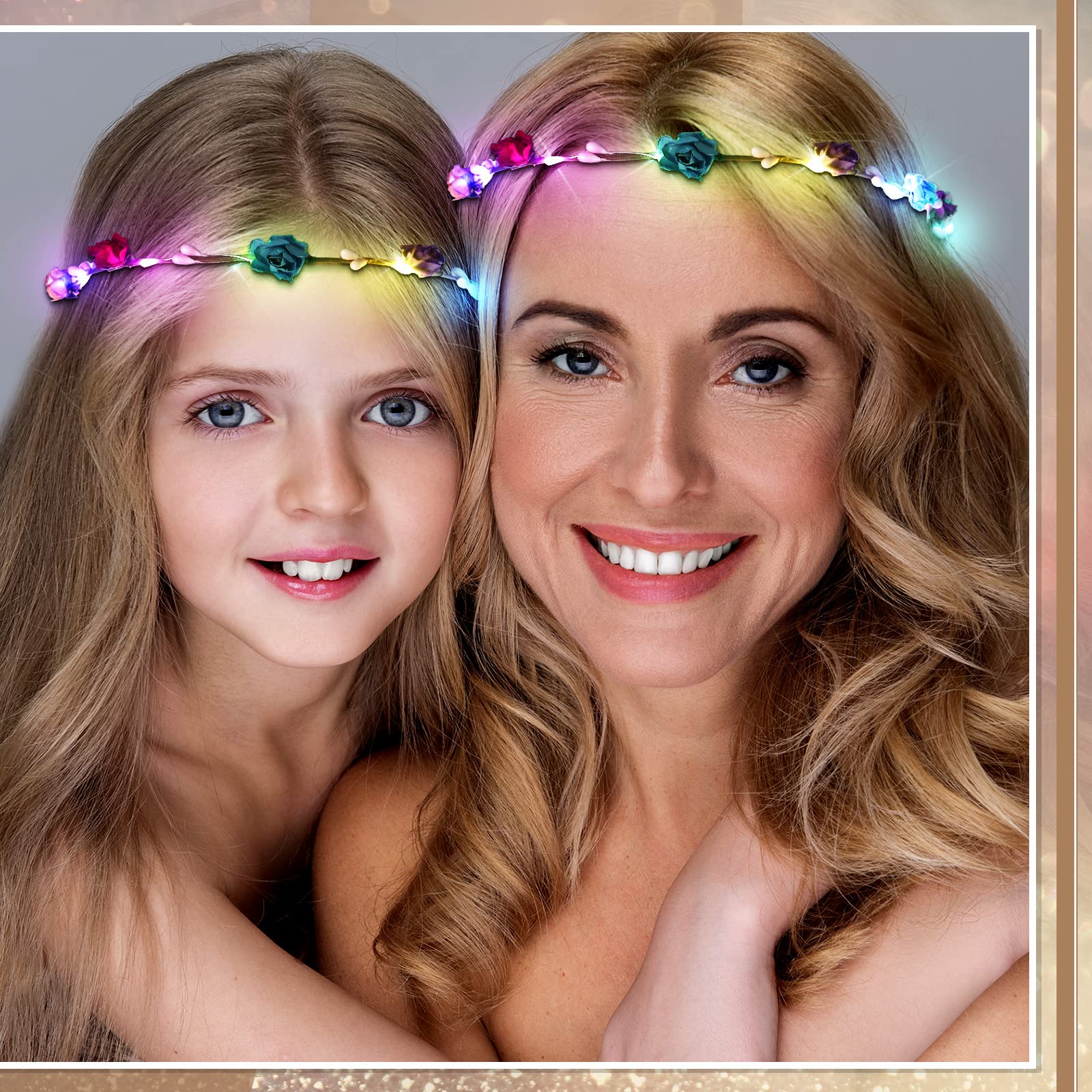 70 Pcs LED Floral Crown Headband - Light Up Flower Wreath Hair Accessories for Women, Glow in the Dark Tiara for Wedding, Party, Festival & Cosplay | Perfect for Brides, Bachelorette, Halloween & Rave Events