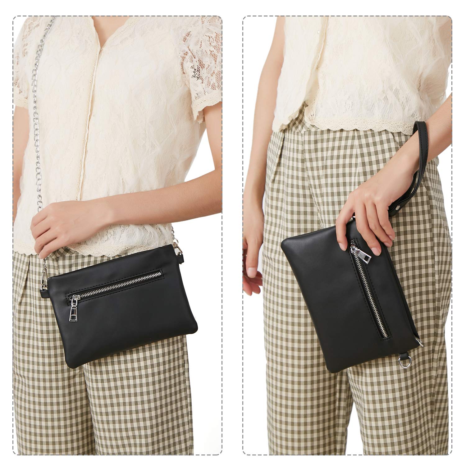 Forestfish Women's Black Leather Clutch Purse - Small Crossbody Bag with Wrist & Shoulder Strap - Perfect for Evening Events, Parties & Date Nights