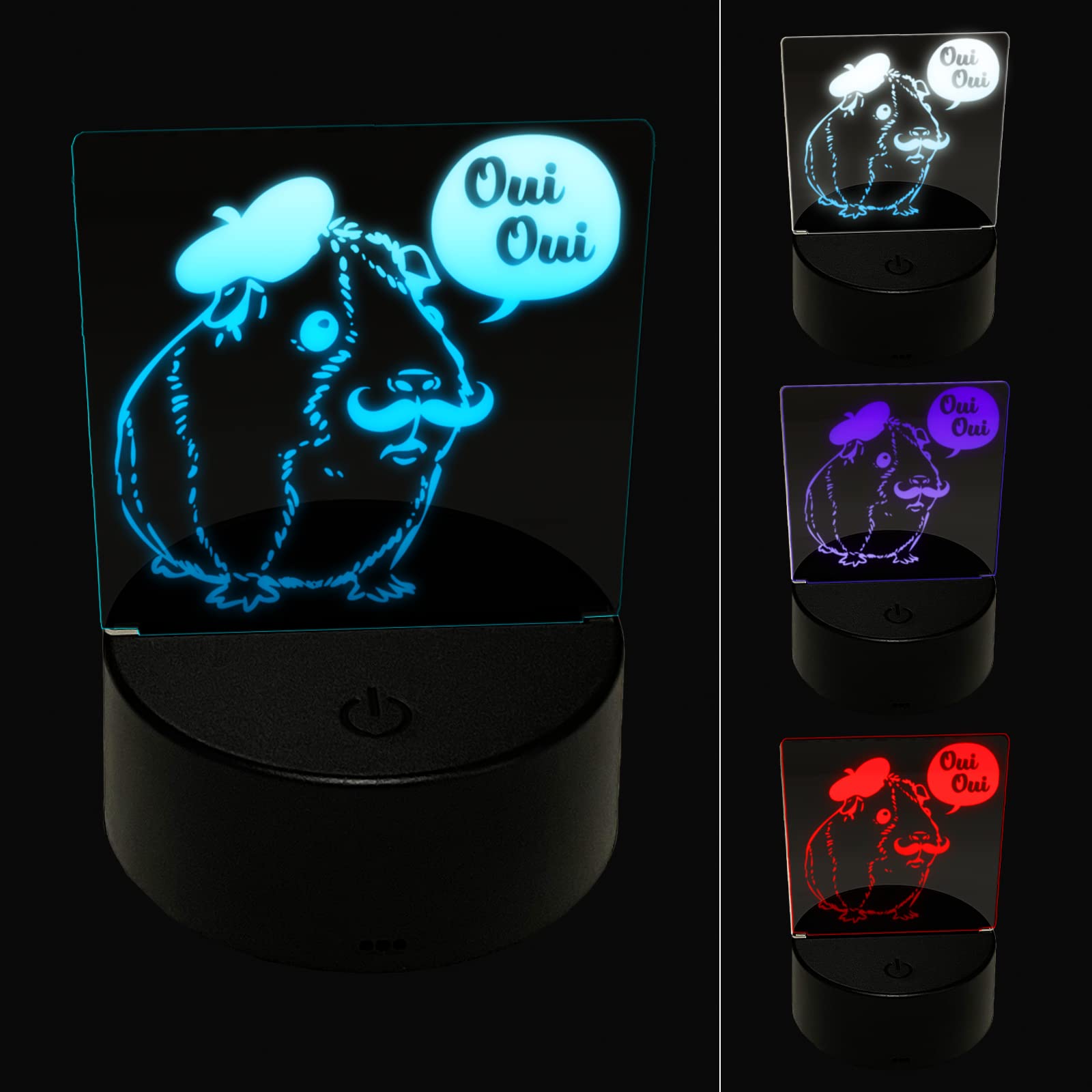 Sniggle Sloth French Guinea Pig Oui Oui 3D Illusion LED Night Light - Cute Animal Desk Lamp for Kids Bedroom, Nursery, Dorm Decor - Perfect Nightstand Light for Reading & Relaxation