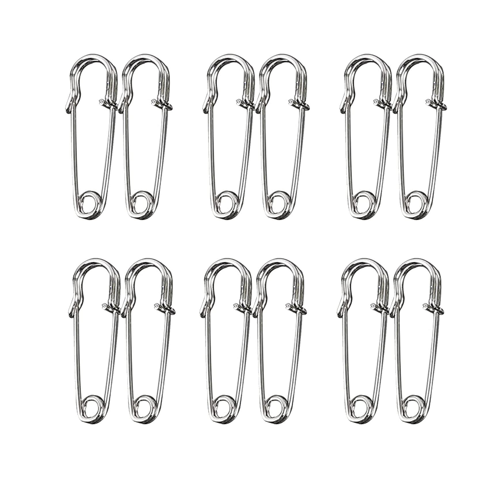 Large Heavy Duty Safety Pins for Clothes, Blankets, Leather, Crafts - 12 Pack Assorted Silver 45mm (1.8'') - Perfect for Sewing, DIY Projects, Quilting & Fabric Fastening