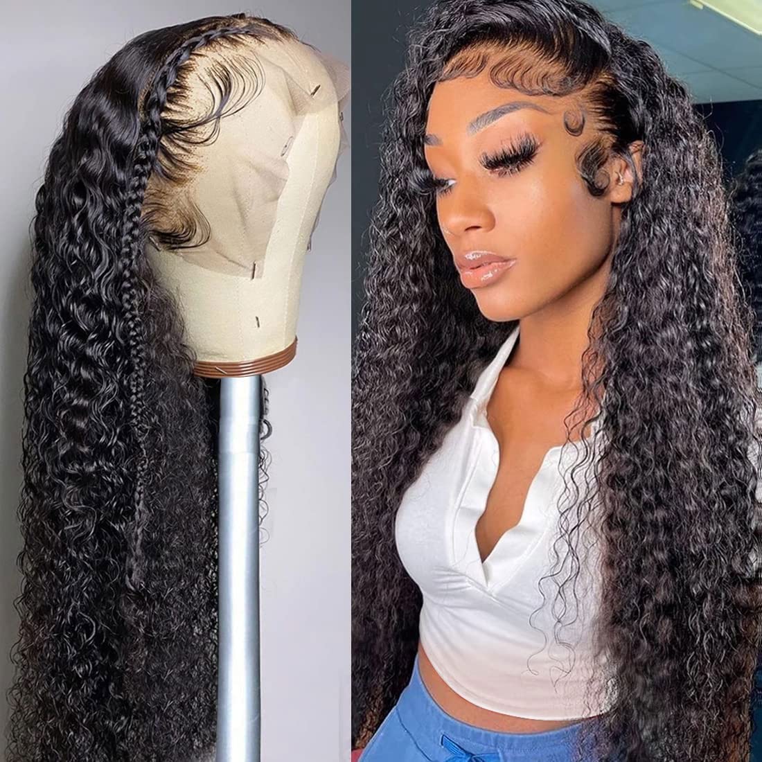 13X4 Deep Wave Lace Front Wigs Human Hair - 180% Density HD Lace Frontal Wet & Wavy Curly Wig with Baby Hair & Pre-Plucked Hairline (26 Inch) | Perfect for Daily Wear, Parties, Cosplay & Special Occasions