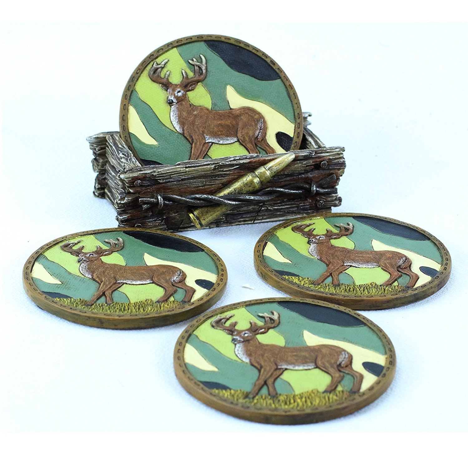 Deer Hunting Camouflage Coasters Set with Holder - Perfect for Outdoor Enthusiasts & Cabin Decor