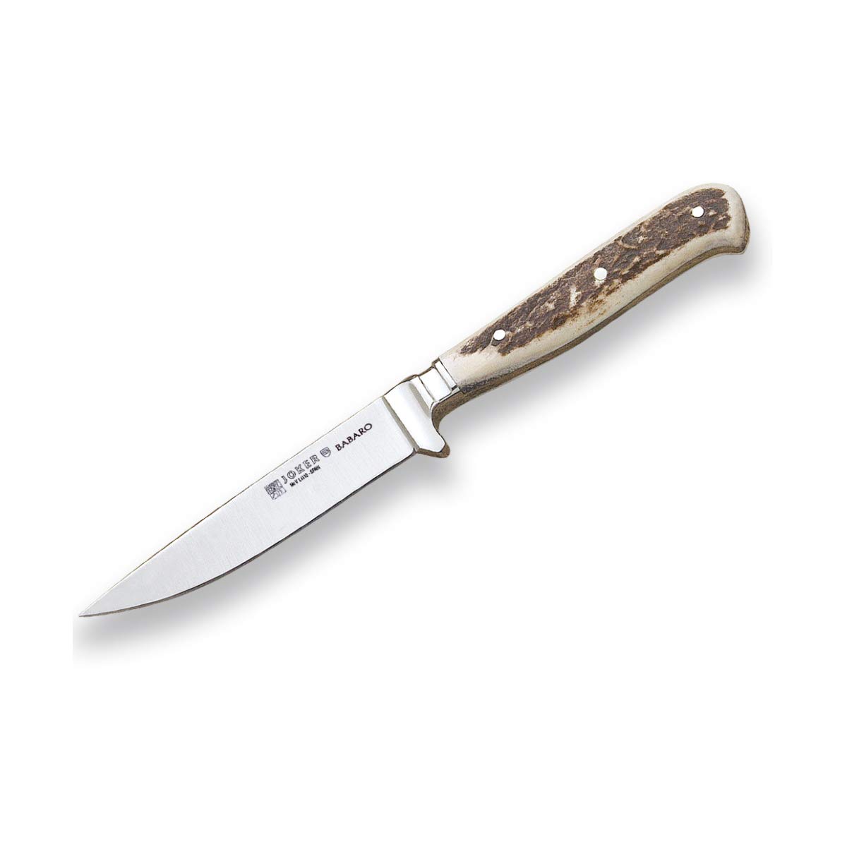Joker German Forged Knife Babara CC26 - 4.33 Inch MOVA Blade with Deer Horn Handle & Black Leather Sheath (130g) - Perfect for Fishing, Hunting, Camping, Hiking & Outdoor Survival Activities