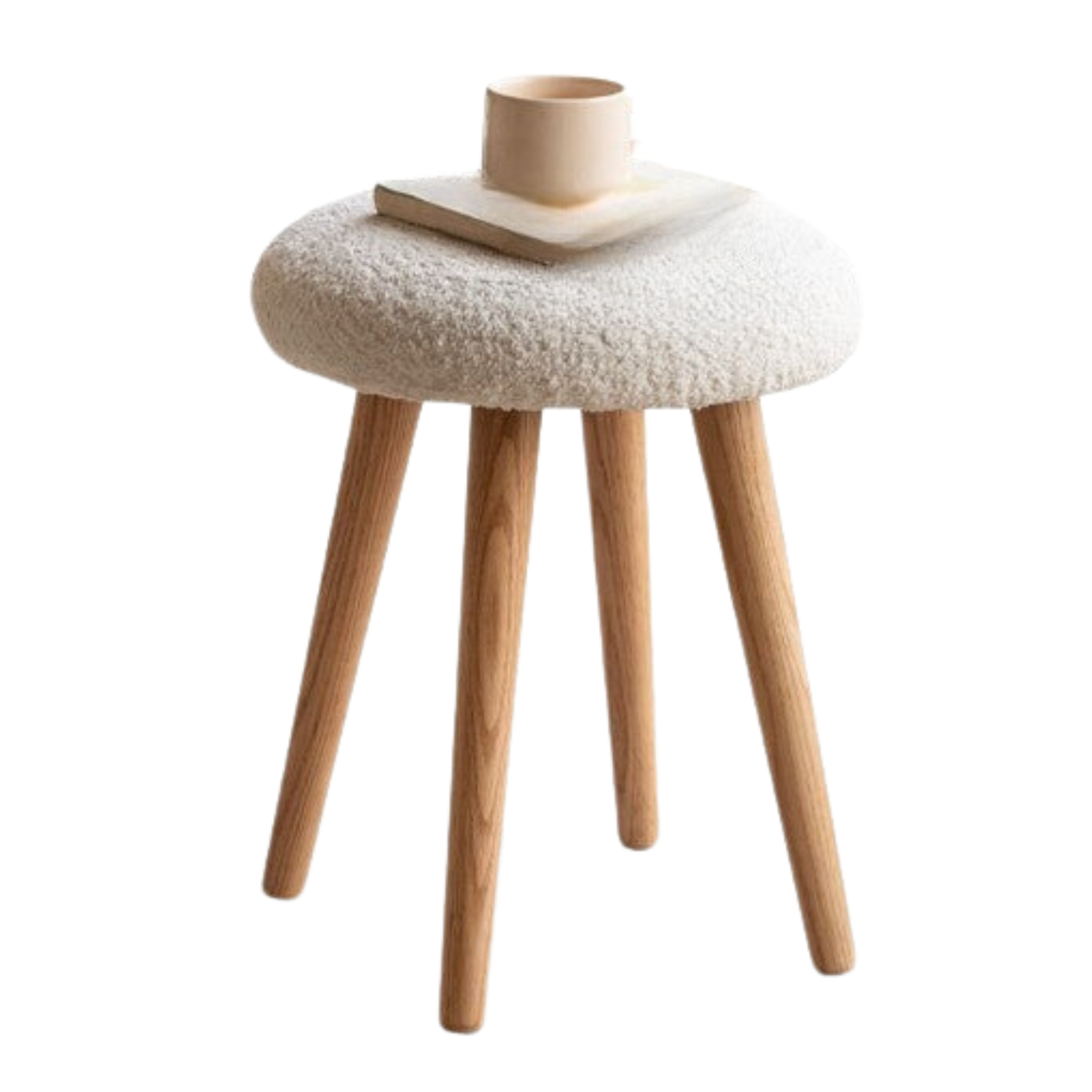Oak Solid Wood Round Makeup Stool - Durable Vanity Seat with Cushion for Bedroom, Bathroom & Dressing Room - Perfect for Makeup, Hair Styling & Relaxing