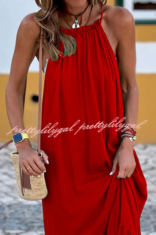 Summer Colors Elastic Neckline A-Line Loose Maxi Dress - Flowy Beach Dress for Women, Perfect for Vacation, Casual Outings & Summer Weddings