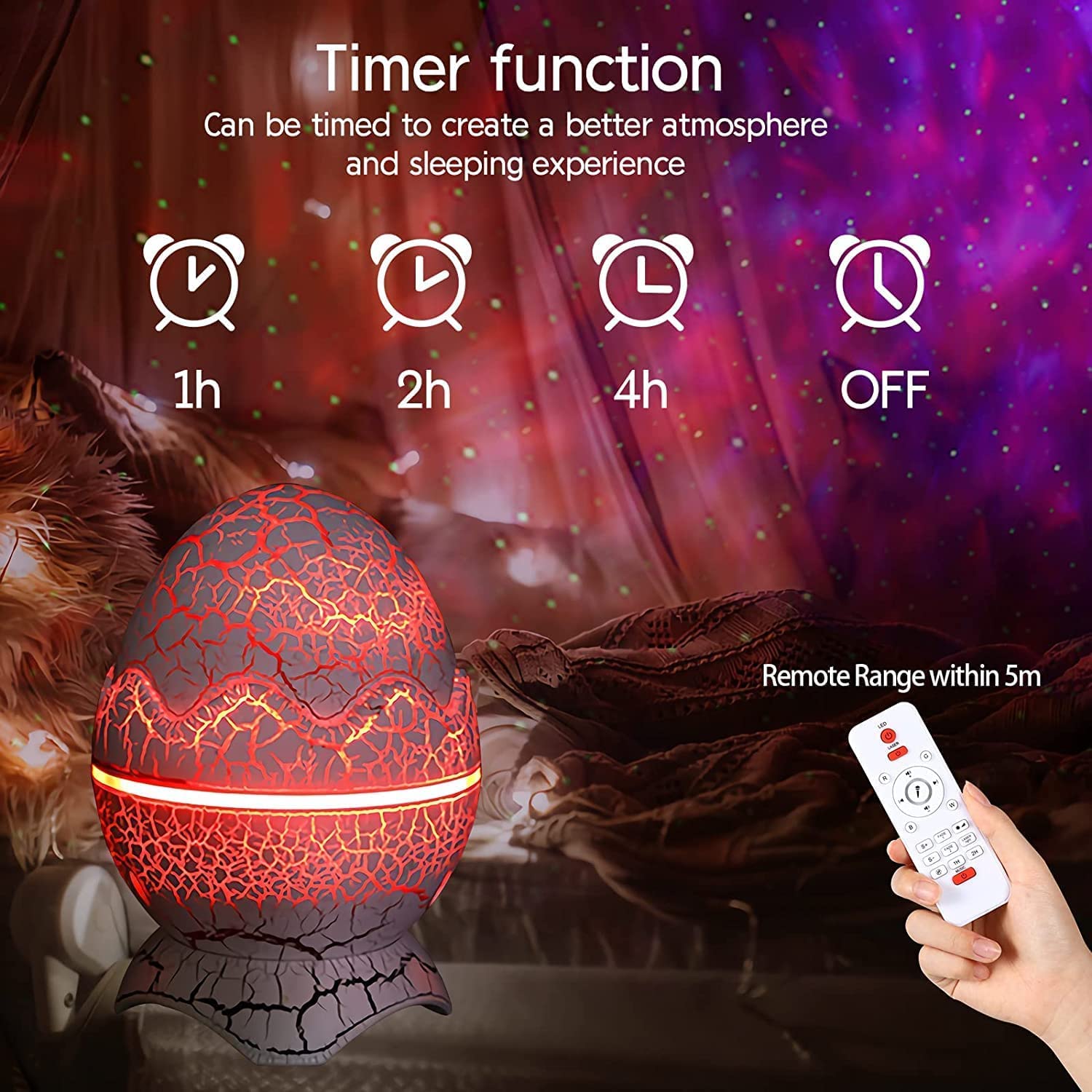 Dinosaur Egg Galaxy Star Projector Night Light with Wireless Music Player, White Noise, Nebula Effect, Timer & Remote Control - Perfect for Kids & Adults Bedroom, Nursery Decor, Relaxation & Sleep Aid