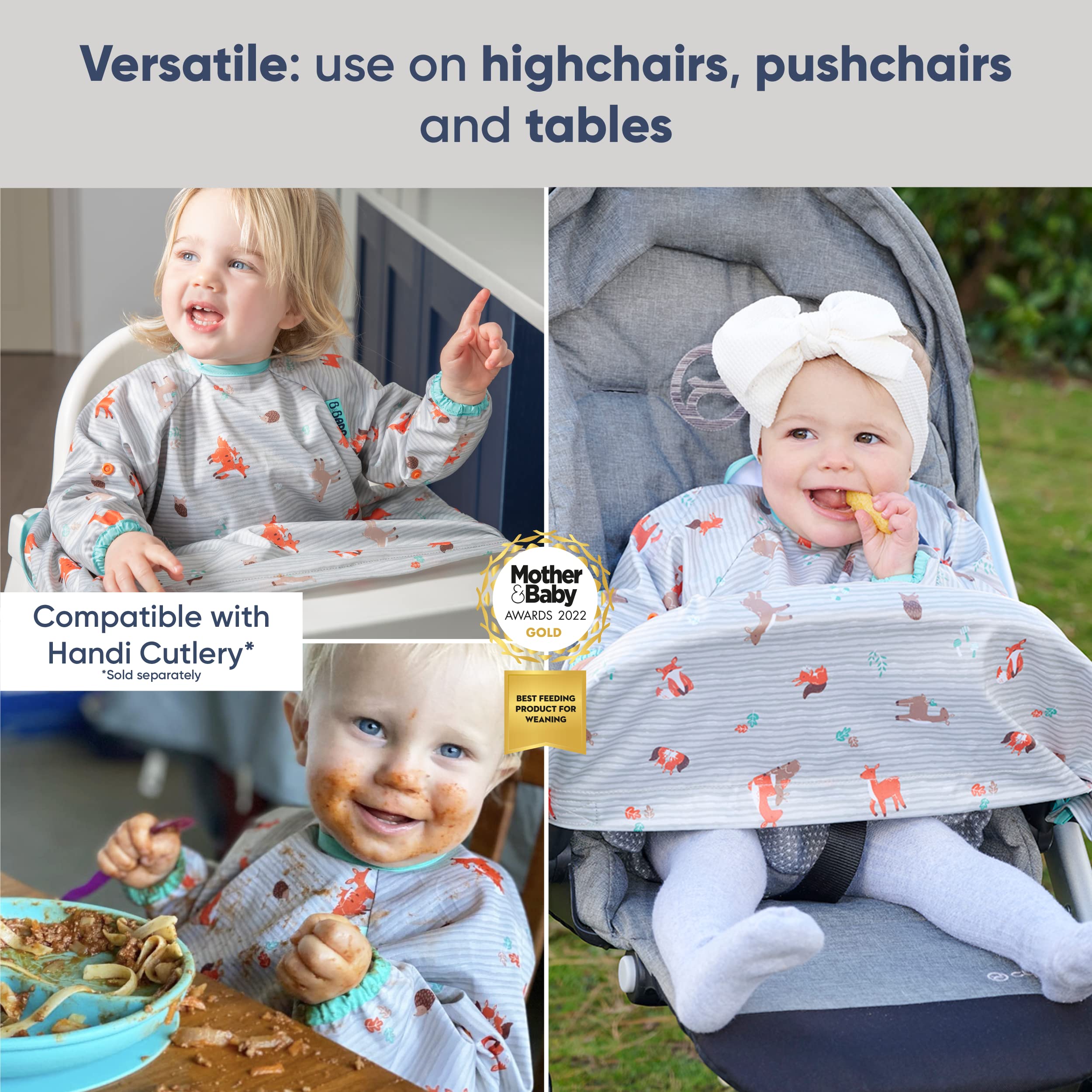 BIBaDO Baby Bibs with Sleeves - Adjustable Long Sleeve Coverall Feeding Bib for Toddlers & Infants | Easy Clean Weaning Bib for High Chair | Perfect for Messy Eating, Painting & Playtime