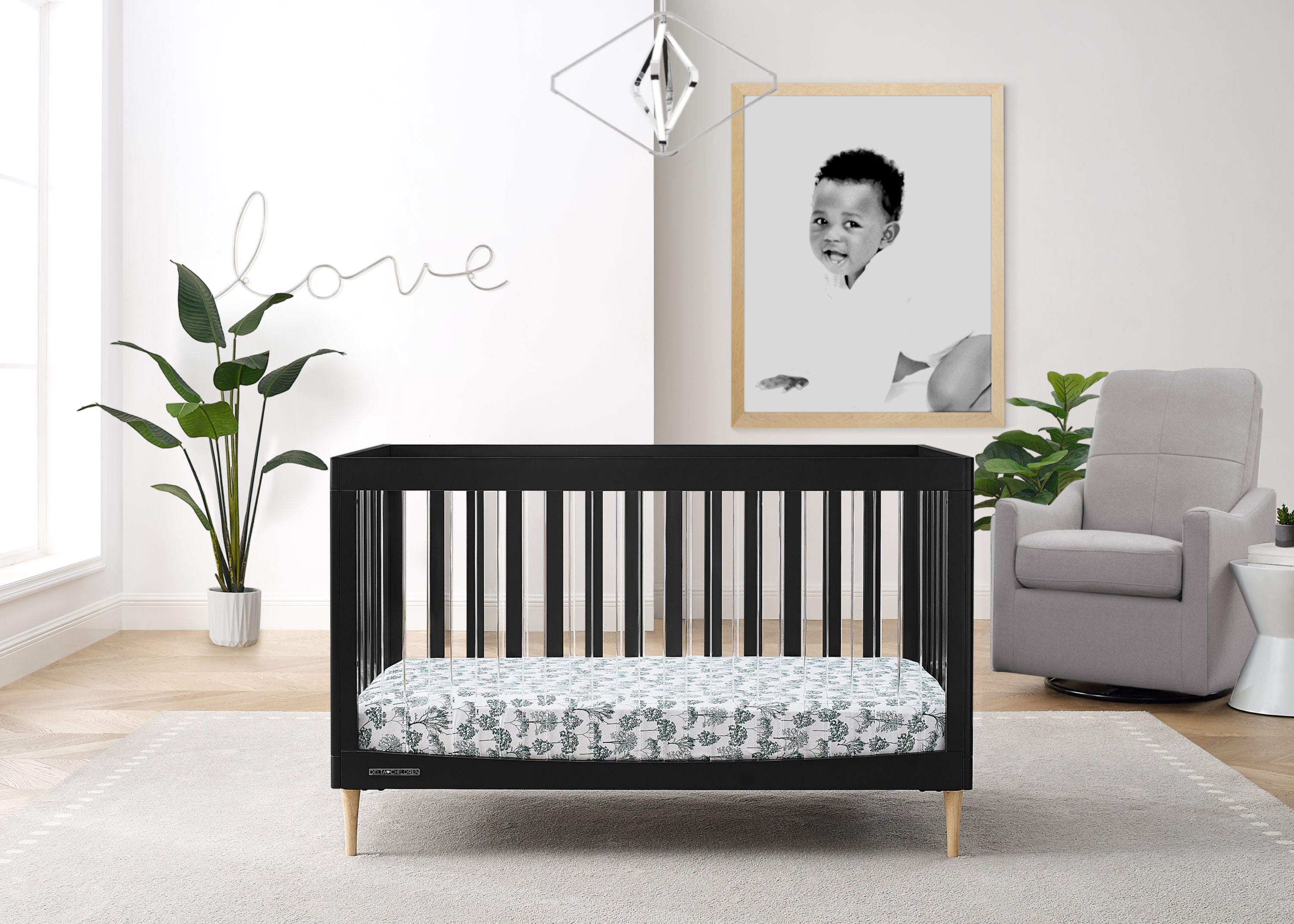Austin Acrylic 4-in-1 Convertible Baby Crib - Toddler Bed, Daybed & Full-Size Bed | Modern Nursery Furniture for Boys & Girls | Perfect for Small Spaces & Growing Families