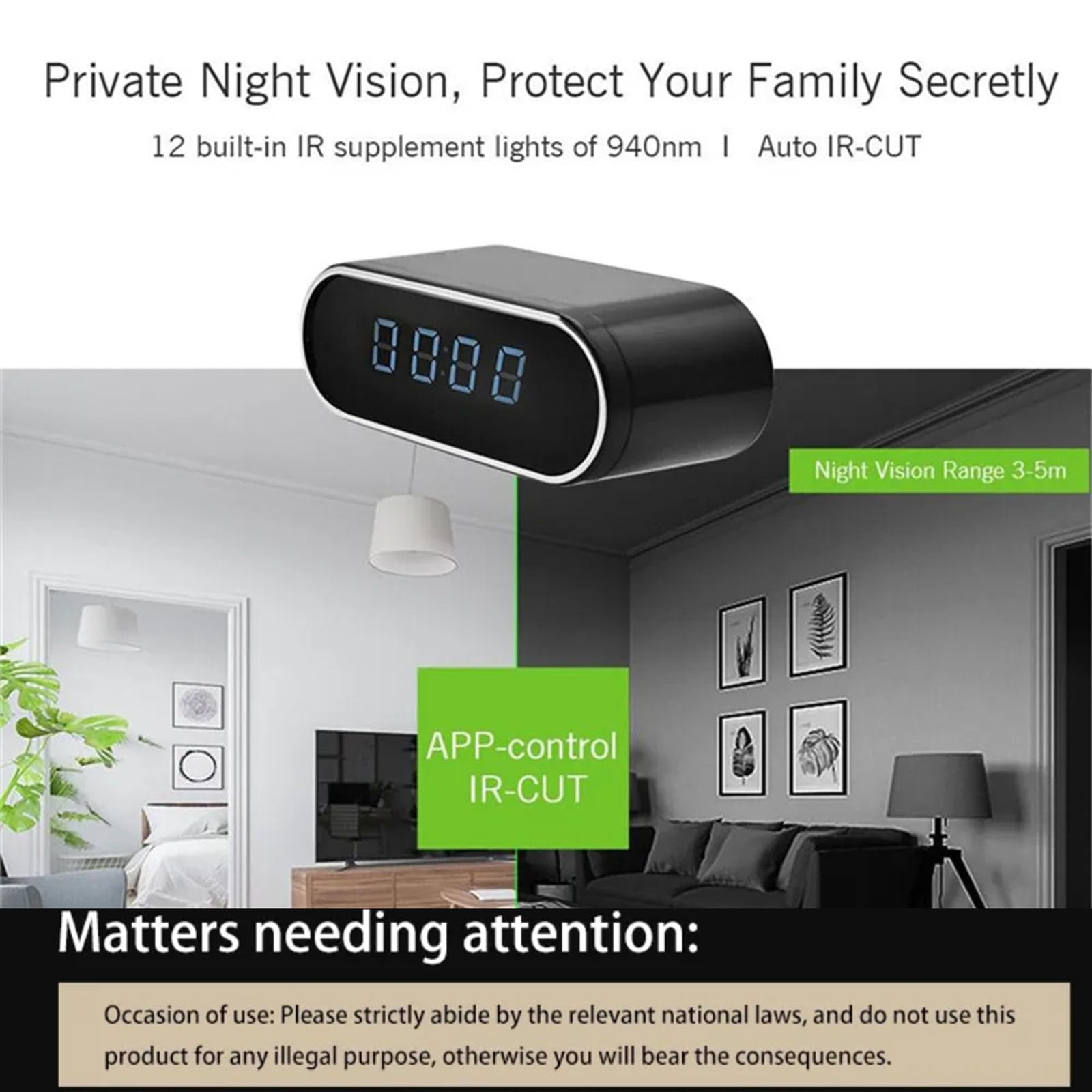 FKINGLRK Mini Spy Hidden Alarm Clock Camera - Full HD 1080P WiFi Security Camera with Motion Detection & Night Vision | Wireless Nanny Cam for Home, Office, Baby Monitoring