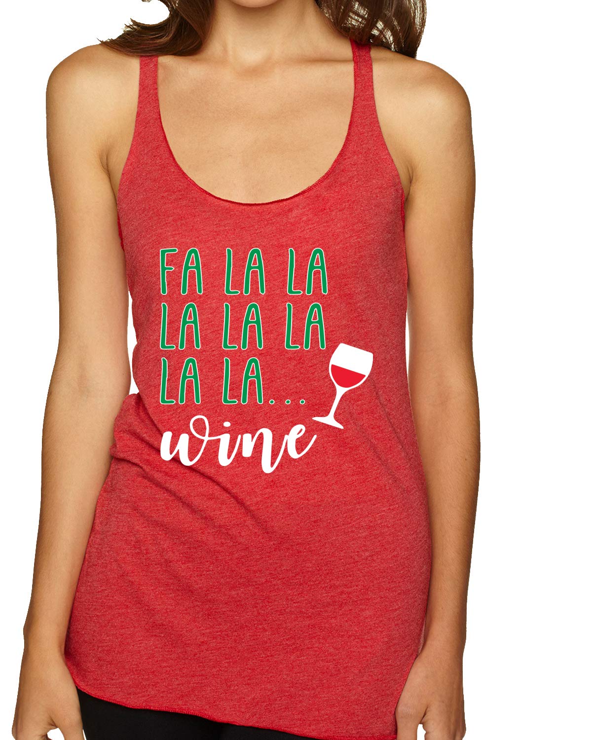FA La La La Wine Christmas Spirit Tri-Blend Racerback Tank Top - Festive Holiday Party Outfit & Casual Wear