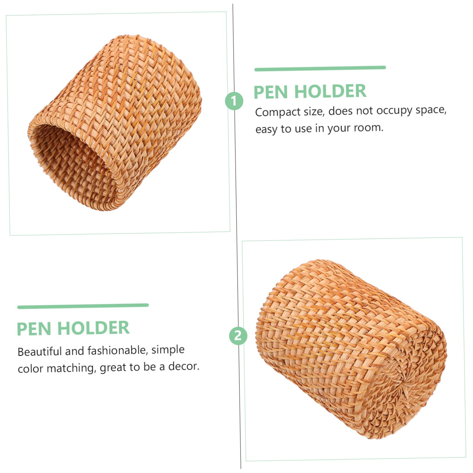 DOITOOL Handwoven Rattan Pencil Holder - Natural Wicker Pen Cup for Desk Organizer, Mini Rattan Vase for Stationery & Cosmetic Brushes | Perfect for Office, Home & School Use (Cone Shape)