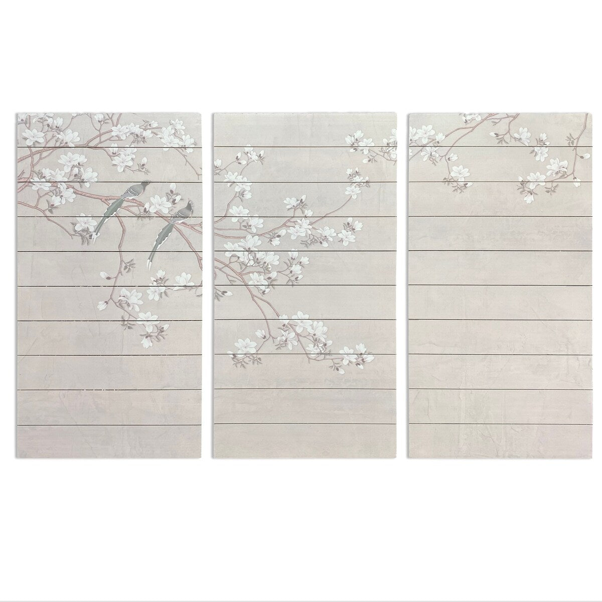 Birds and Blossoms 3-Piece Wood Wall Art Set - Rustic Plank Wooden Prints for Living Room, Bedroom & Office Decor