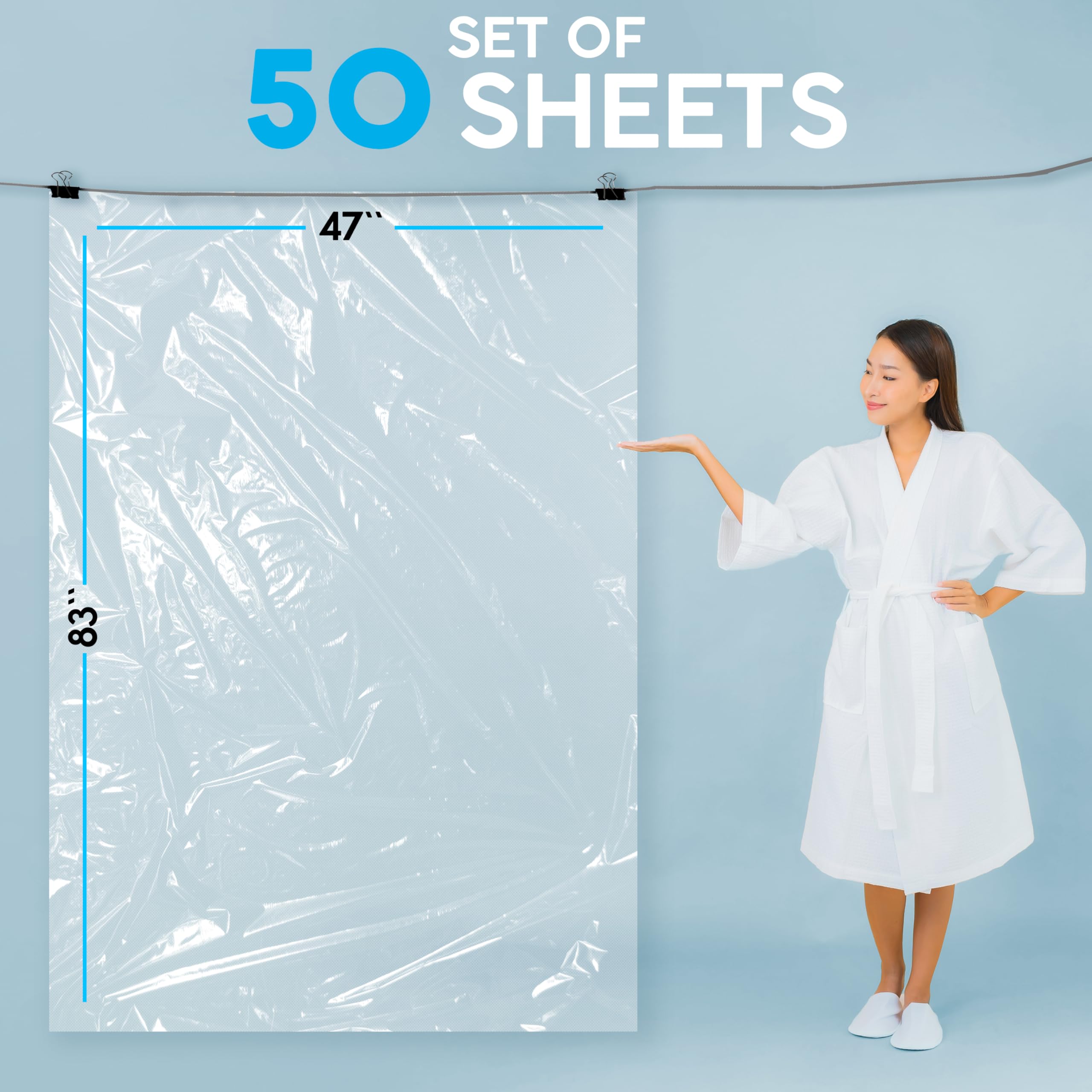 50 Pcs Disposable Plastic Sheeting for Body Wrap & Sauna Bag, 83x47 Inches - Sauna Blanket Liners for Detox, Weight Loss & Spa Treatments