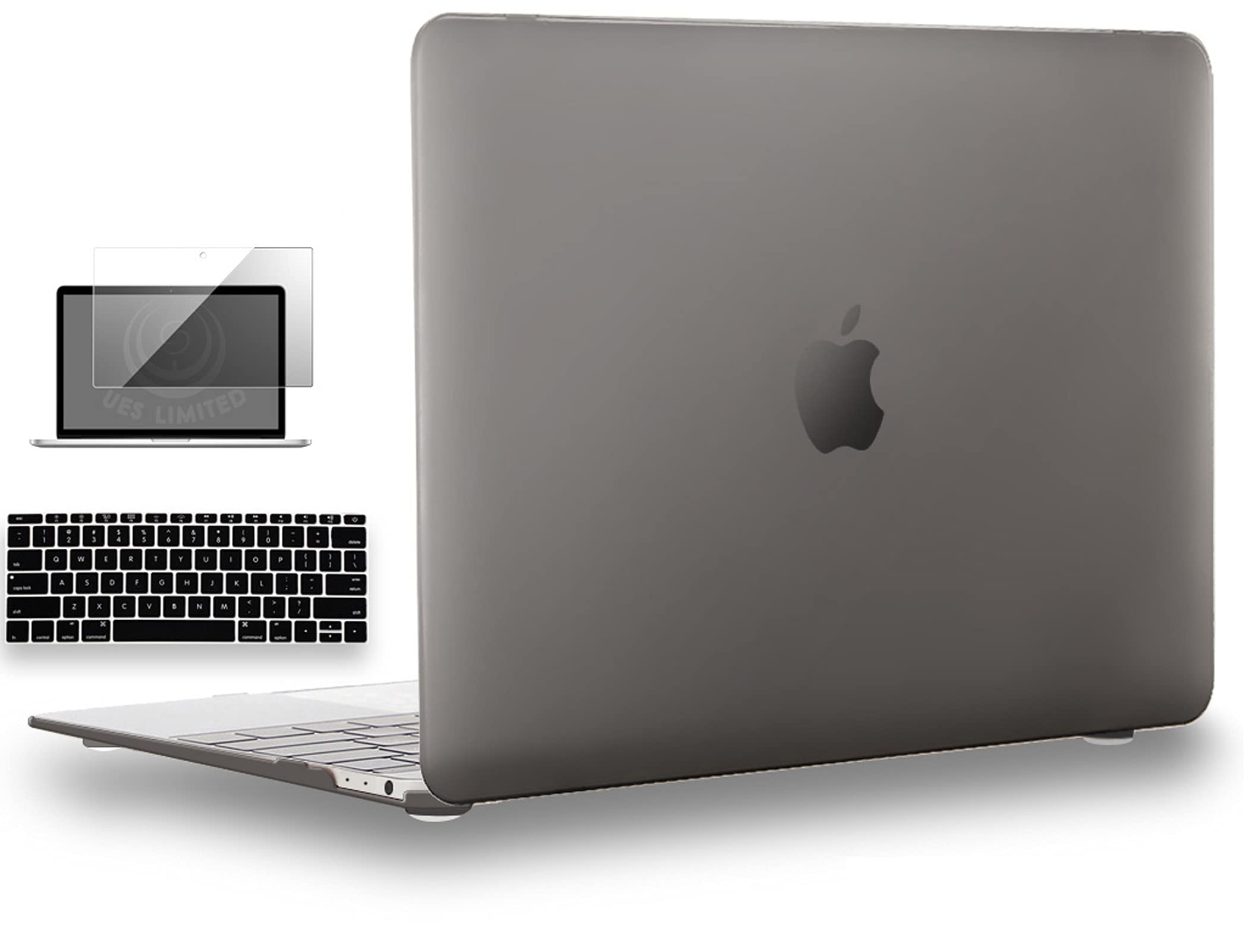 UESWILL 3-in-1 Matte Hard Shell Case Cover for MacBook 12 inch Retina Display A1534 - Includes Keyboard Cover & Screen Protector, Gray - Perfect for Work, Travel & School Protection