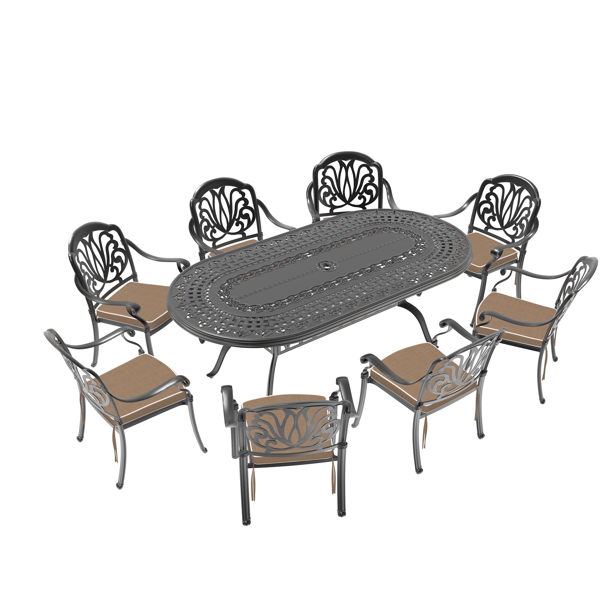 9-Piece Cast Aluminum Patio Furniture Set with Cushions - Durable Outdoor Dining Set for Garden, Poolside & Backyard Relaxation