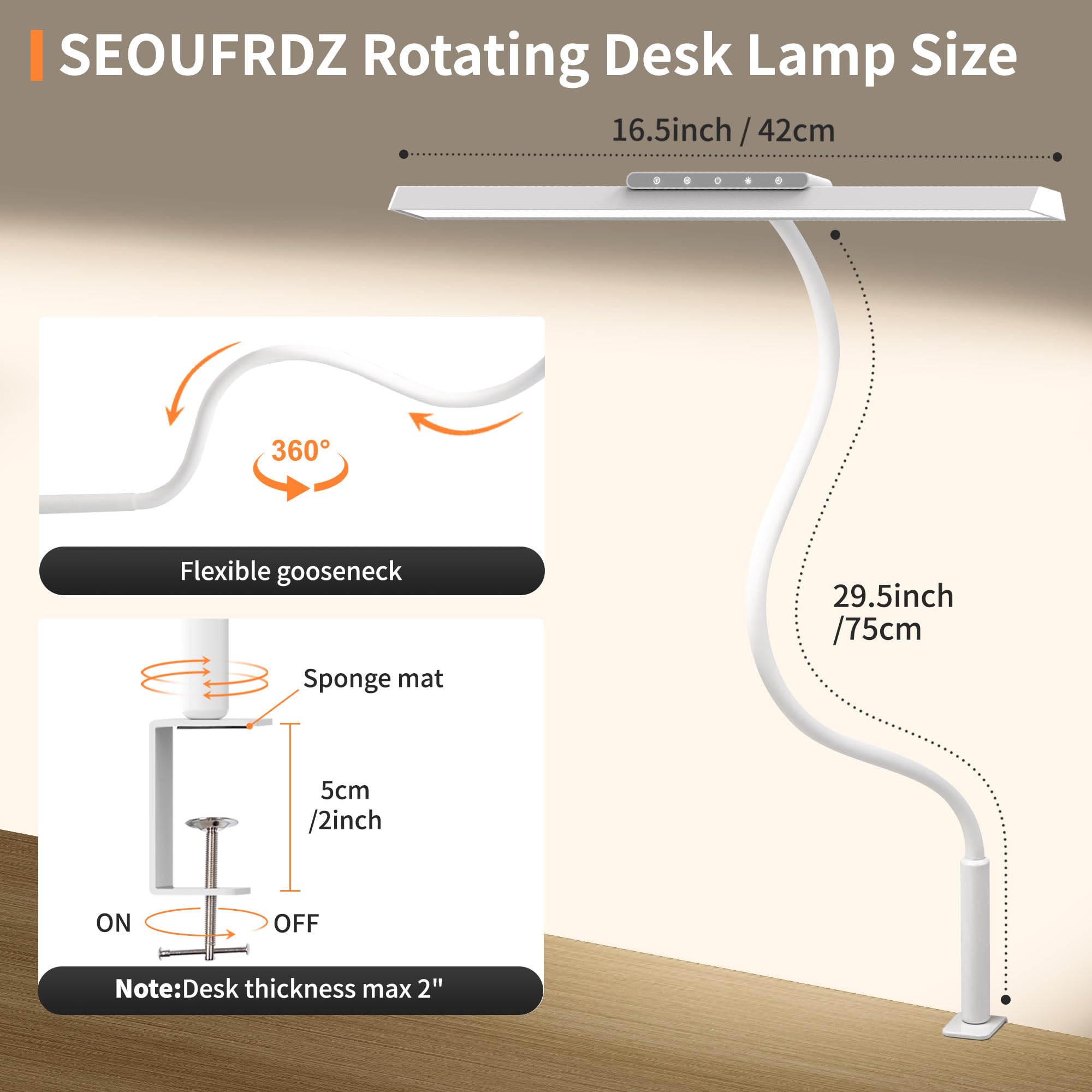 3-Color Stepless Dimming LED Desk Lamp with Clamp & Touch Control - Adjustable Memory Eye-Caring Light for Home Office, Computer Work, Sewing & Reading (White) | Perfect Study & Task Lighting Solution