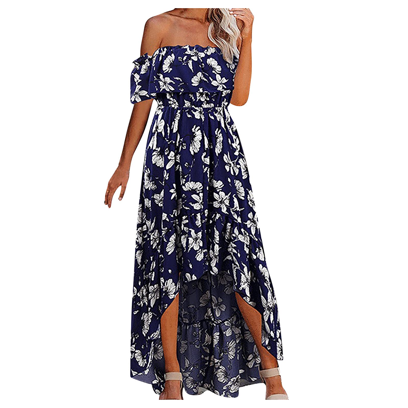 Floral Strapless Summer Dress for Women - Casual Short Sleeve Sundress for Beach, Party & Vacation Outfits