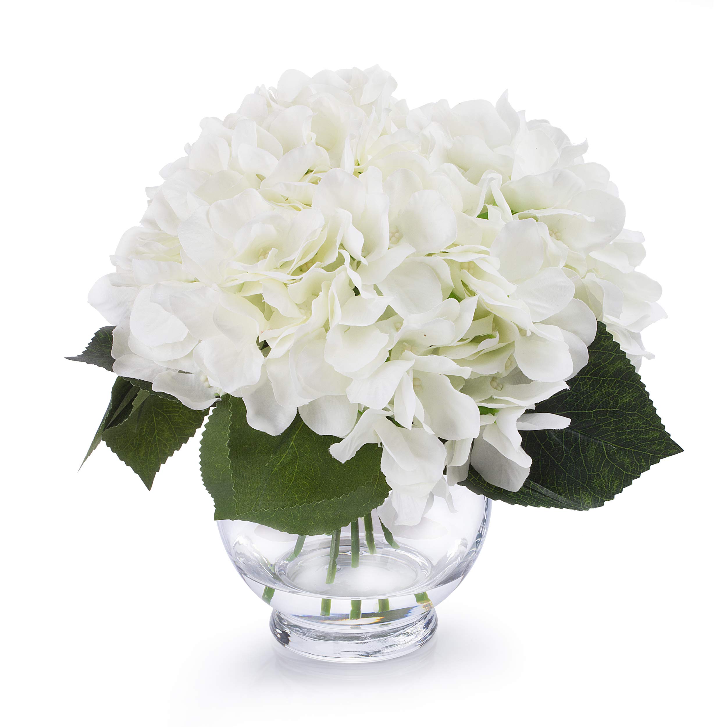 Premium Artificial Silk Hydrangea Flower Arrangement in Clear Glass Vase - Cream Home Decor for Living Room, Wedding Centerpiece & Office Decoration
