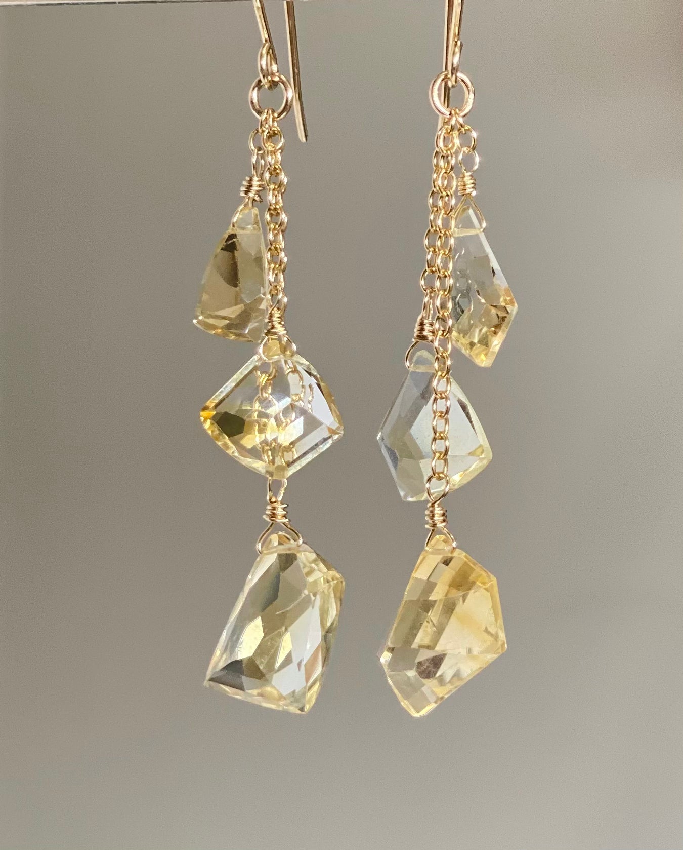 Gold Filled Citrine Fancy Cut Gemstone Tassel Earrings for Women | Elegant Dangle Drop Jewelry for Party, Wedding & Special Occasions