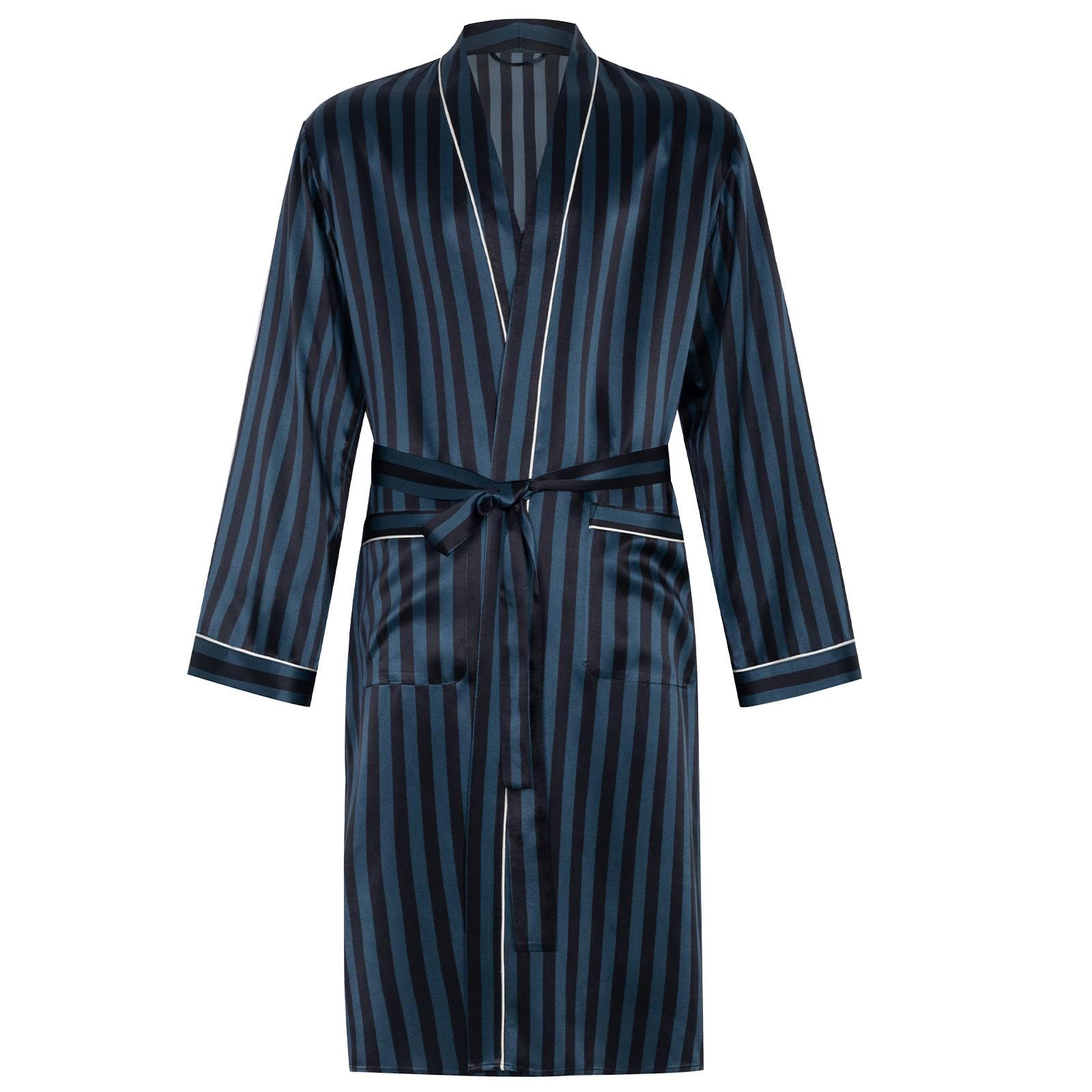 Luxury Mulberry Silk Robe for Men - Lightweight Long Sleeve Bathrobe & Sleepwear - Perfect for Spa, Lounging & Relaxation at Home