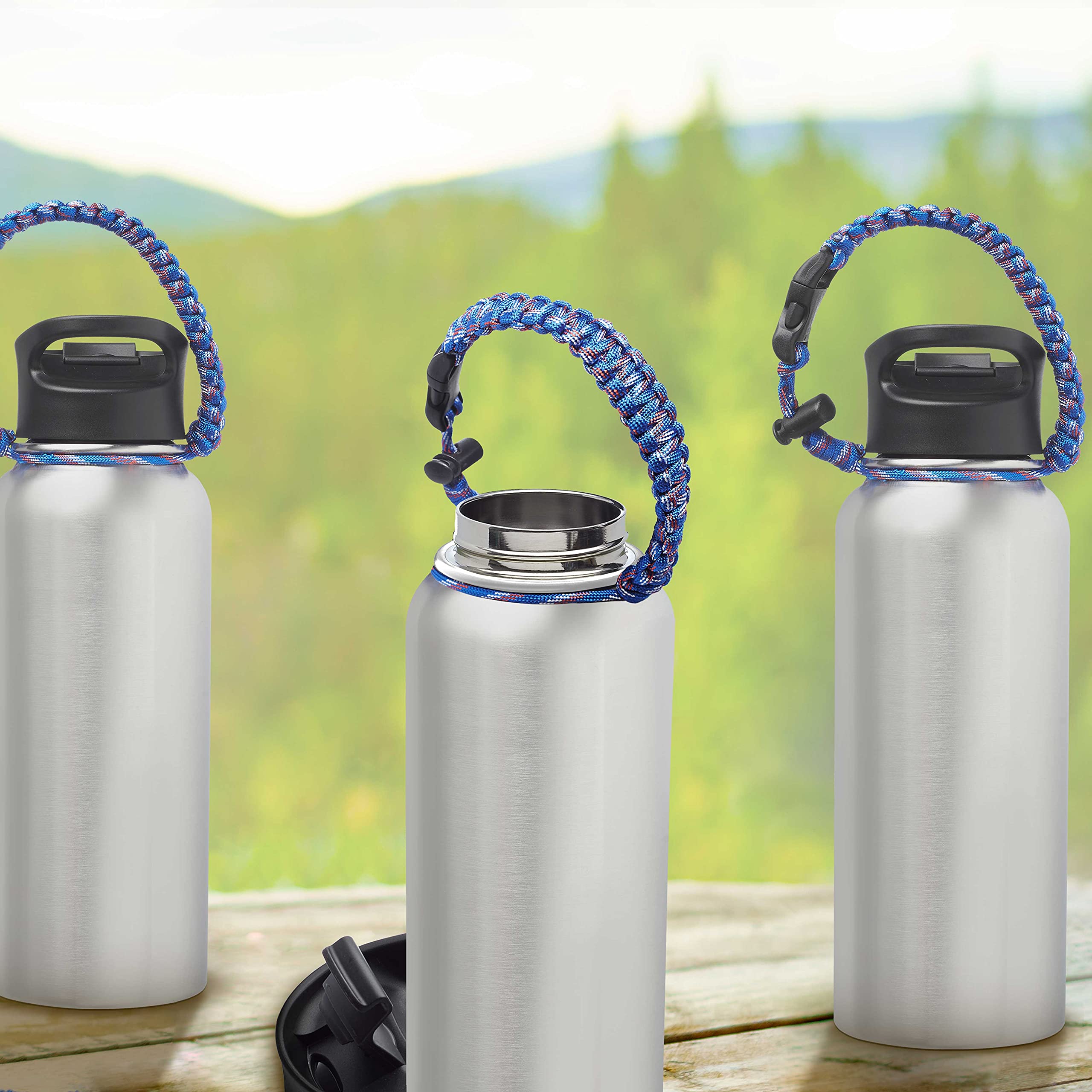 6 Pack Vulcan Stainless Steel Water Bottles 34oz - Double Wall Vacuum Insulated Silver Water Bottle with Strap - Leakproof & Sweatproof for Gym, Hiking, Camping, Office & Outdoor Activities