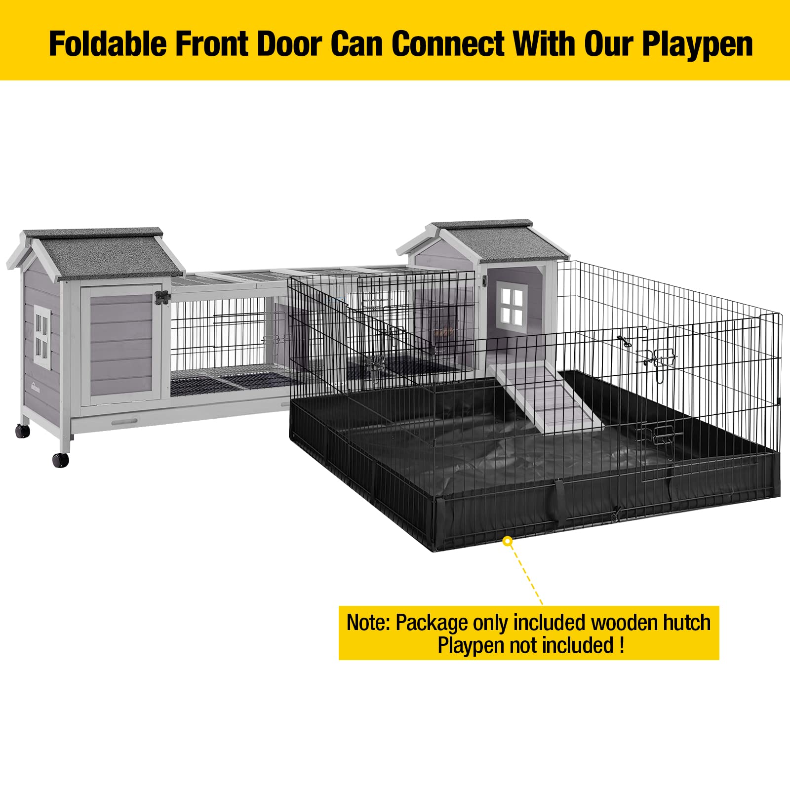 Aivituvin Rabbit Hutch Bunny Cage - Double House & Run Indoor/Outdoor Guinea Pig Cage with Deep No-Leak Trays & Wheels | Perfect for Small Pets Like Rabbits, Guinea Pigs & Hamsters | Great for Backyard, Patio or Indoor Use