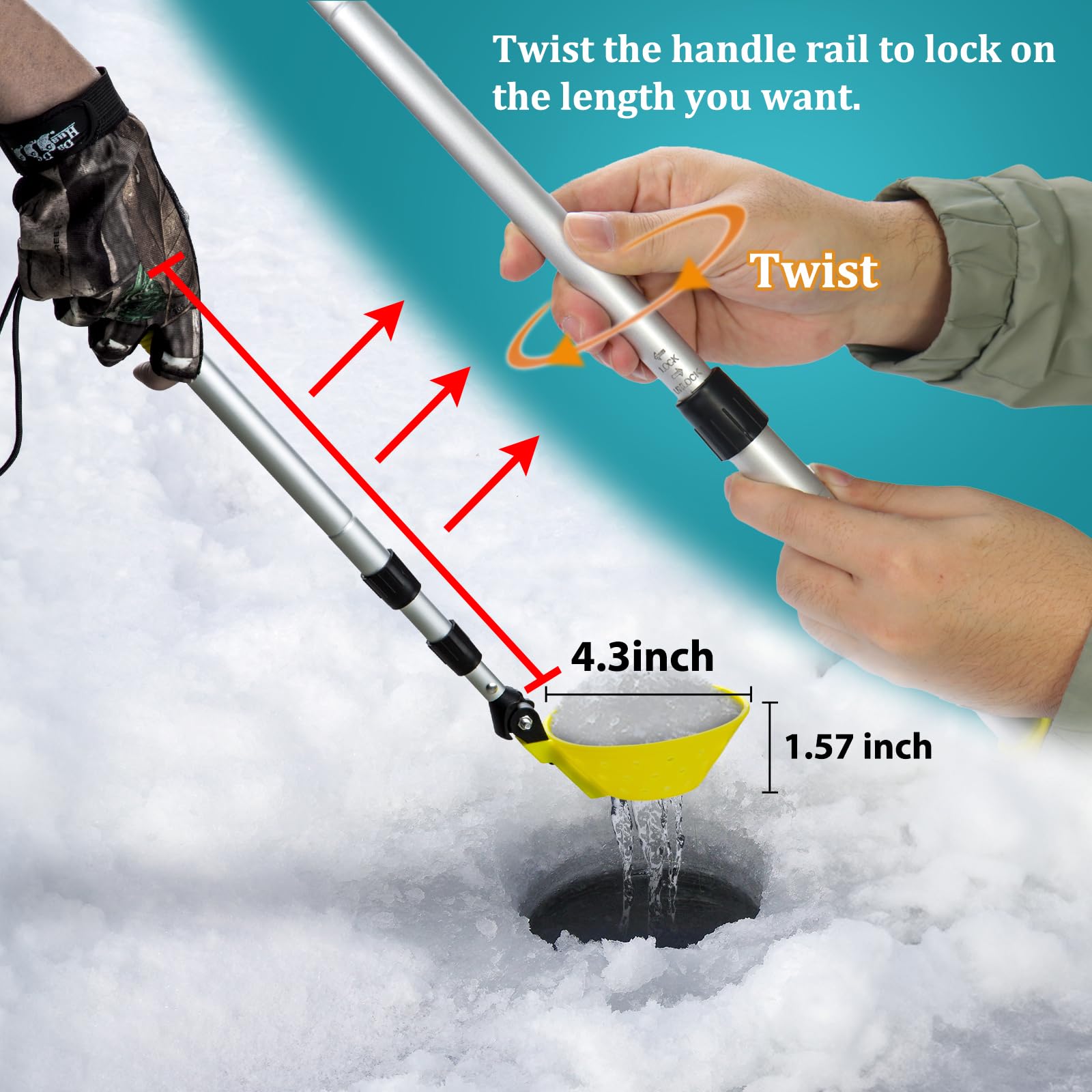 Retractable Ice Fishing Scoop Skimmer - Long Handle with Large Spoon - No Bend Ice Fishing Accessories - Perfect for Ice Fishing Gear & Winter Outdoor Activities