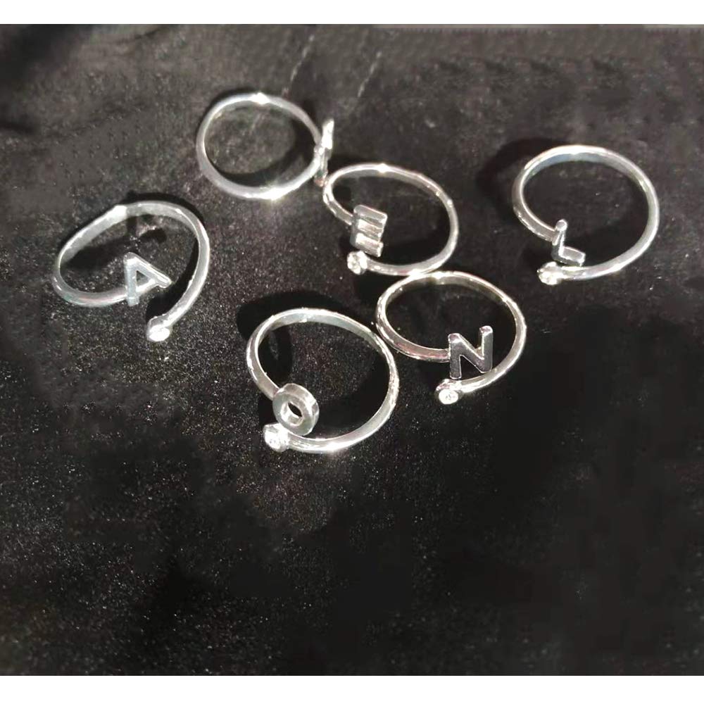 Personalized Silver Initial Letter Ring Stackable Rings for Women - A-Z Alphabet Knuckle Rings with Crystal, Adjustable Finger Jewelry for Everyday Wear, Gifts & Special Occasions
