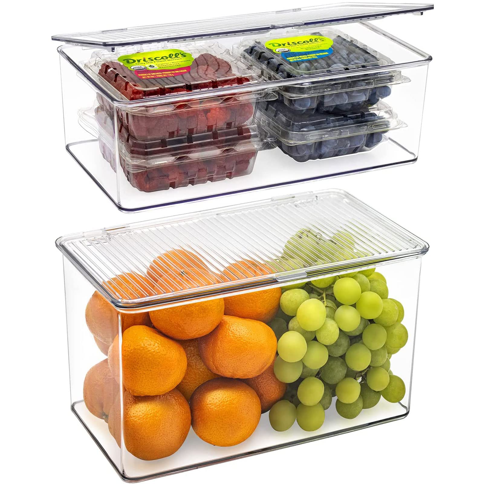 Sorbus Clear Plastic Storage Bins with Lids & Hinges - Stackable Pantry Organizer Containers for Kitchen, Fridge, Bathroom & Laundry Room Organization (Set of 2) - Perfect for Food Storage, Spice Organization & Small Item Clutter Control