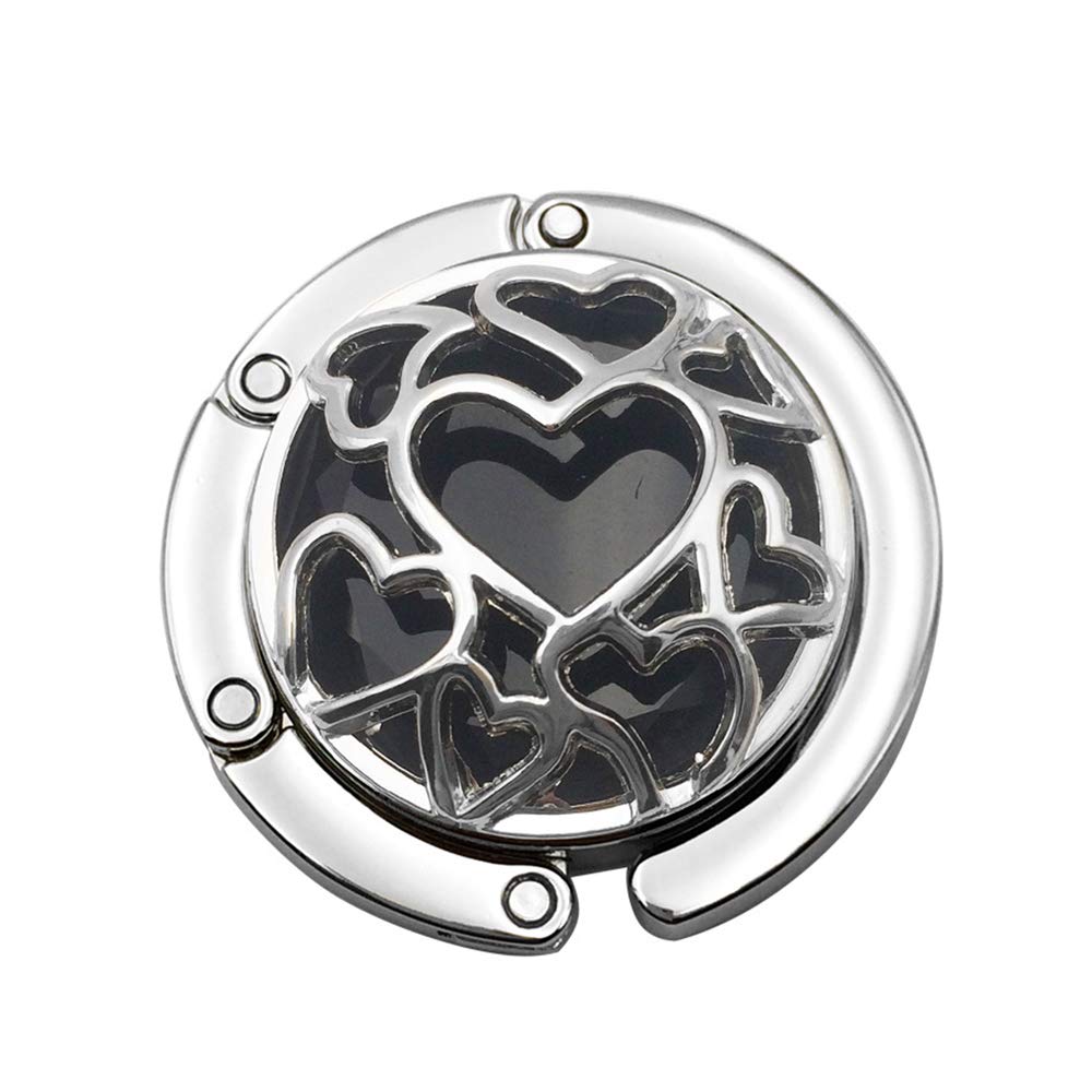 Elegant Foldable Purse Hook Hanger - Hollow Heart Design for Handbags, Purses & Table Storage | Perfect for Restaurants, Travel & Home Organization