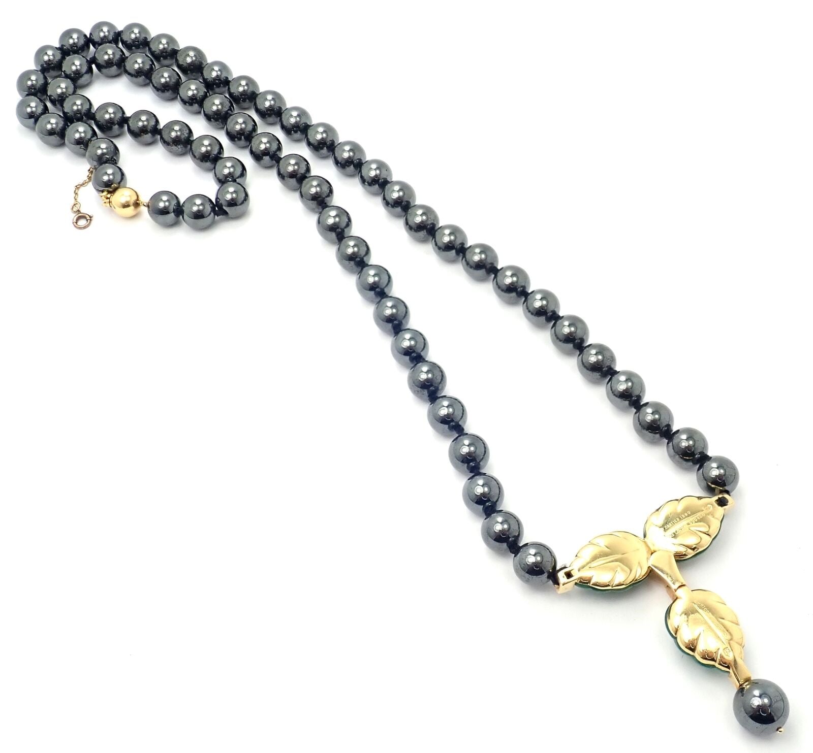 Authentic Cartier 18K Yellow Gold Hematite Bead Diamond Chalcedony Necklace for Women - Luxury Jewelry Gift for Anniversary, Wedding & Special Occasions