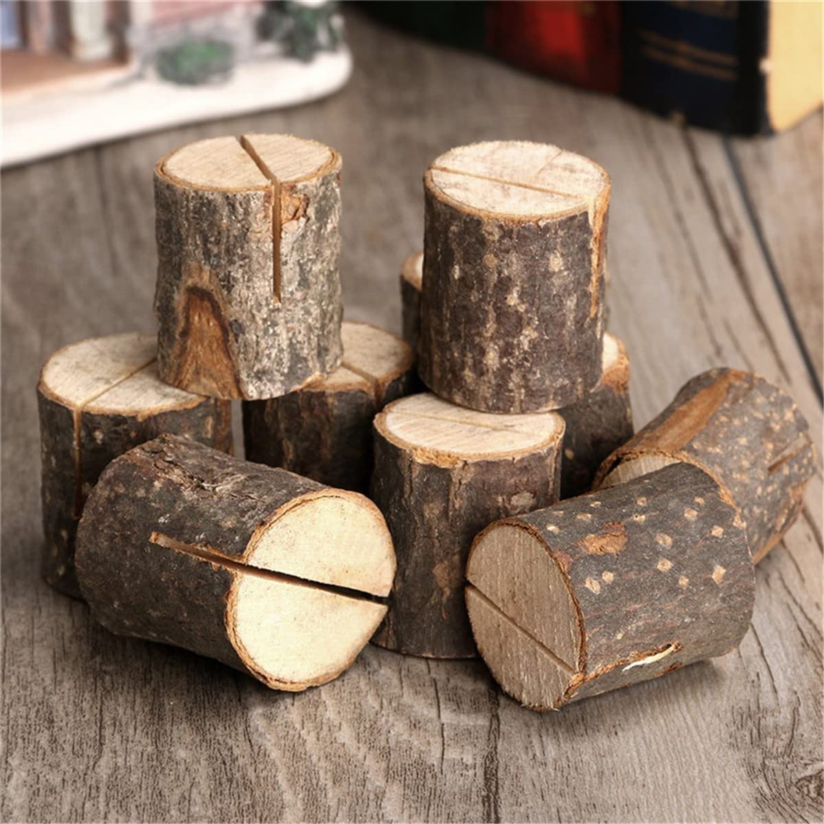 Rustic Wood Table Number Holders - 10 Pack (40 Pieces) for Wedding, Party, and Event Place Cards - Includes Kraft Paper Cards - Perfect for Table Seating, Name Cards, and Memo Notes