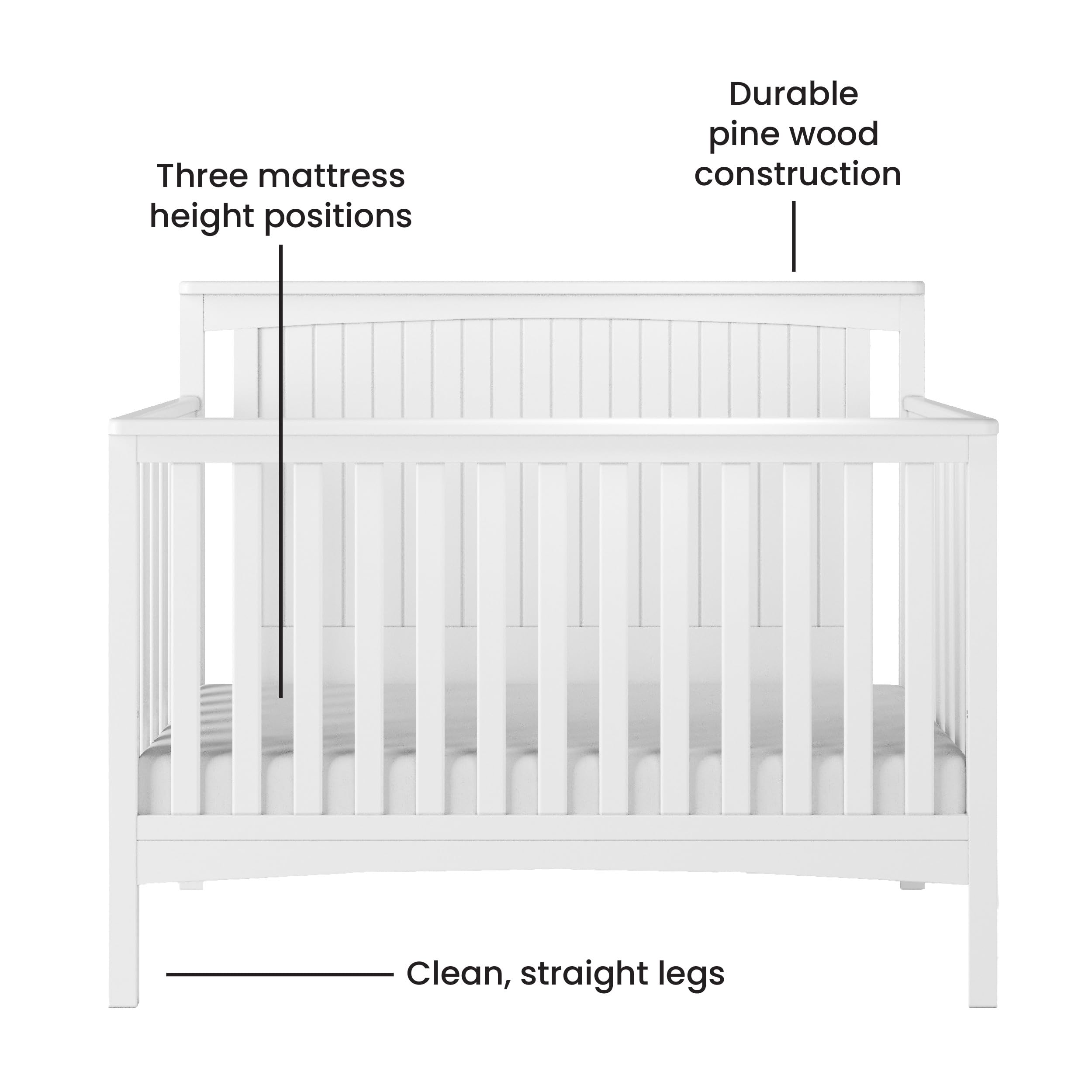 Child Craft Scout 4-in-1 Convertible Crib - Converts to Day Bed, Toddler Bed & Full Size Bed | 3 Adjustable Mattress Heights | Non-Toxic Baby Safe Matte White Finish | Perfect for Nursery, Bedroom & Growing Toddlers