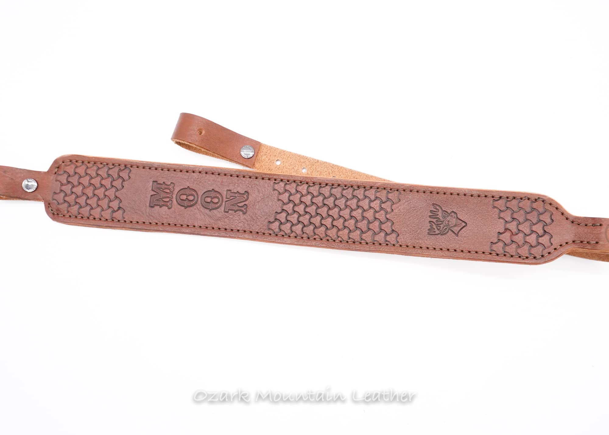 Customizable Leather Rifle Gun Sling - Padded & Skinny Style - Hand-Tooled Austin Brown - Perfect for Hunting, Shooting Range & Outdoor Adventures