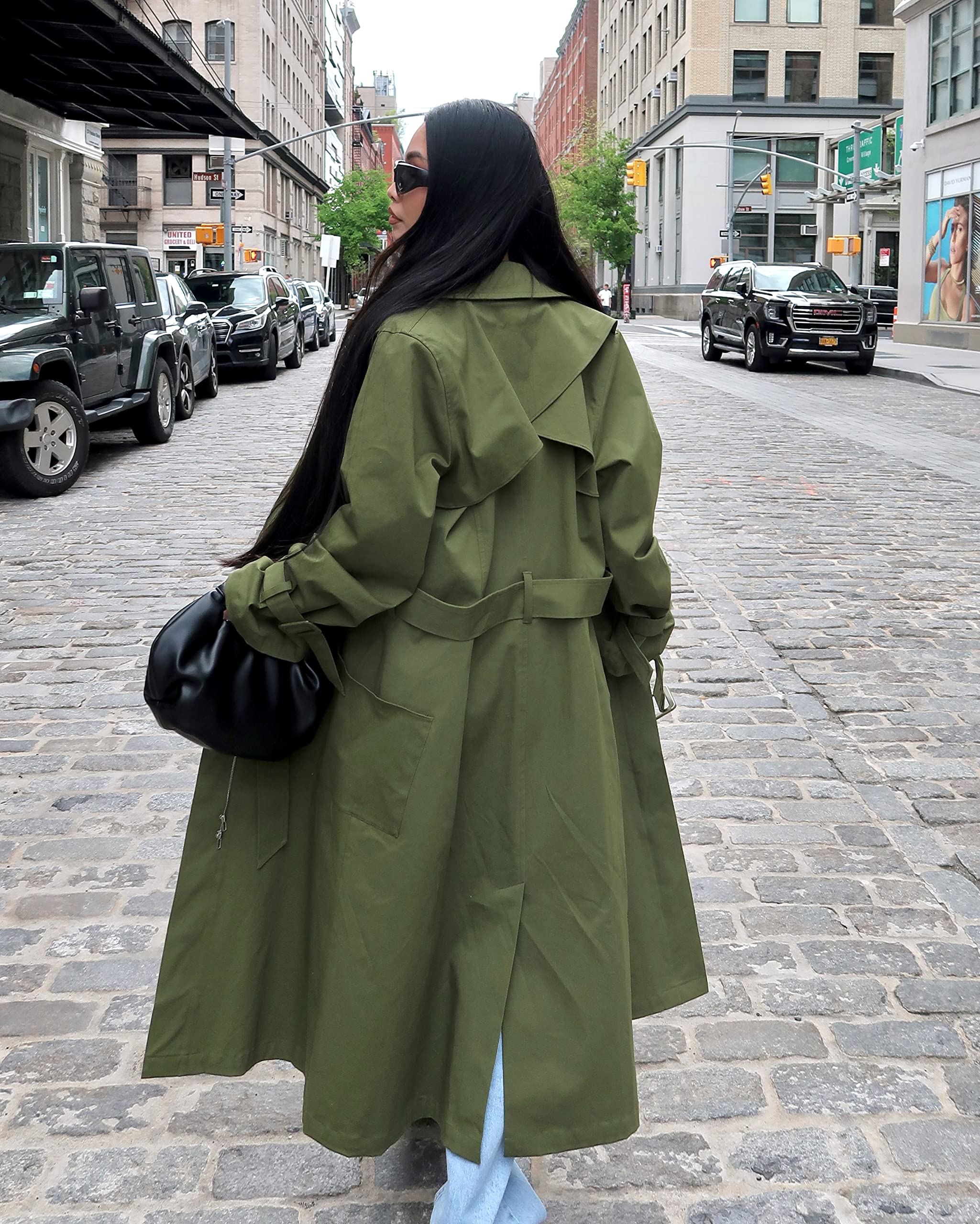 The Drop Women's Avocado Green Layered Trench Coat by @amazonthedrop | Stylish Waterproof Jacket for Fall & Spring | Perfect for Work, Travel & Casual Outfits