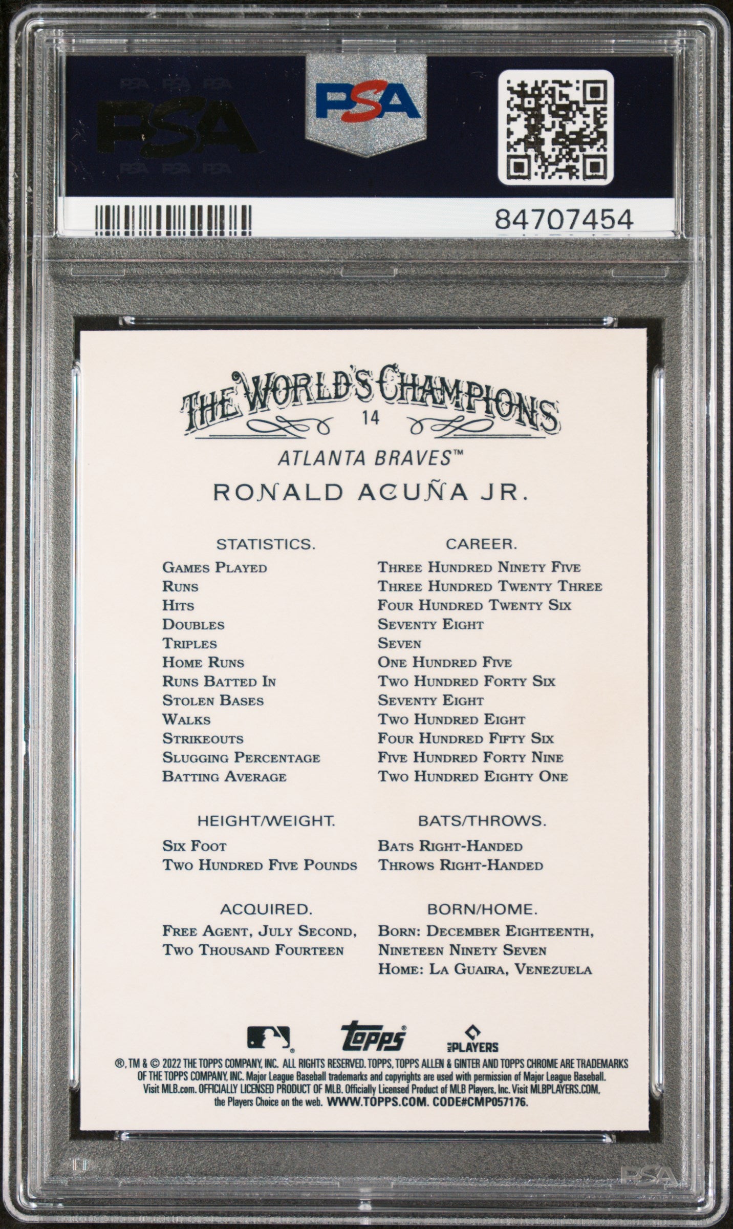 2022 Topps Allen & Ginter Chrome Ronald Acuna Jr. #14 PSA 10 Gem Mint Baseball Card - Perfect for Collectors, Investors & Sports Memorabilia Displays