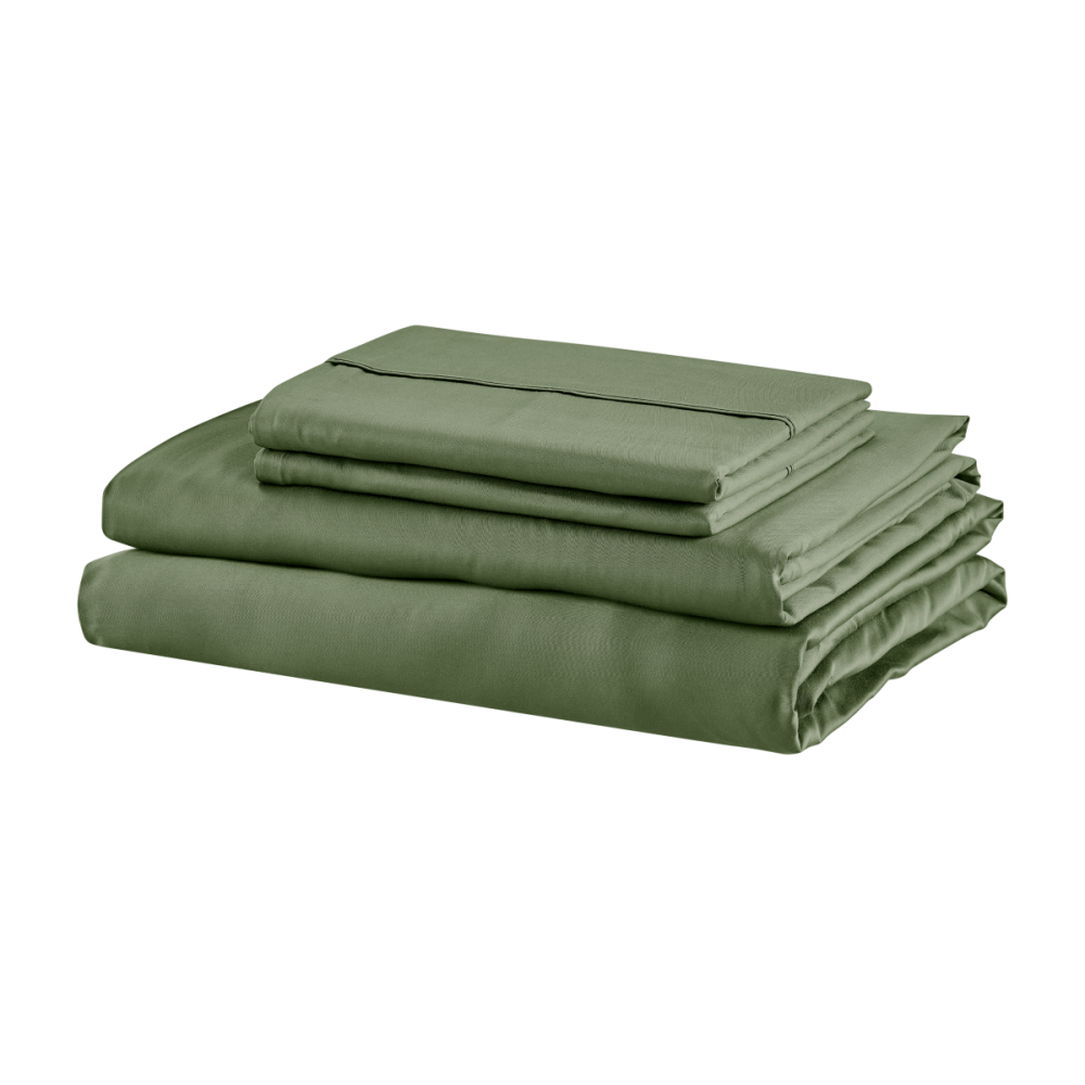 100% Natural Bamboo Bed Sheet Set - Queen Size, Oil Green Color - Soft, Breathable & Hypoallergenic - Perfect for Eco-Friendly Home, Hot Sleepers & Allergy Sufferers