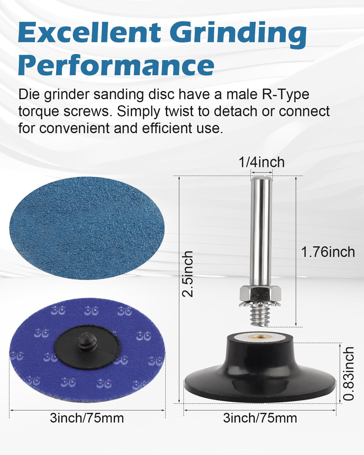 3 Inch 36 Grit Sanding Discs Set - 30PCS R-Type Roll Lock Quick Change Discs with 1/4