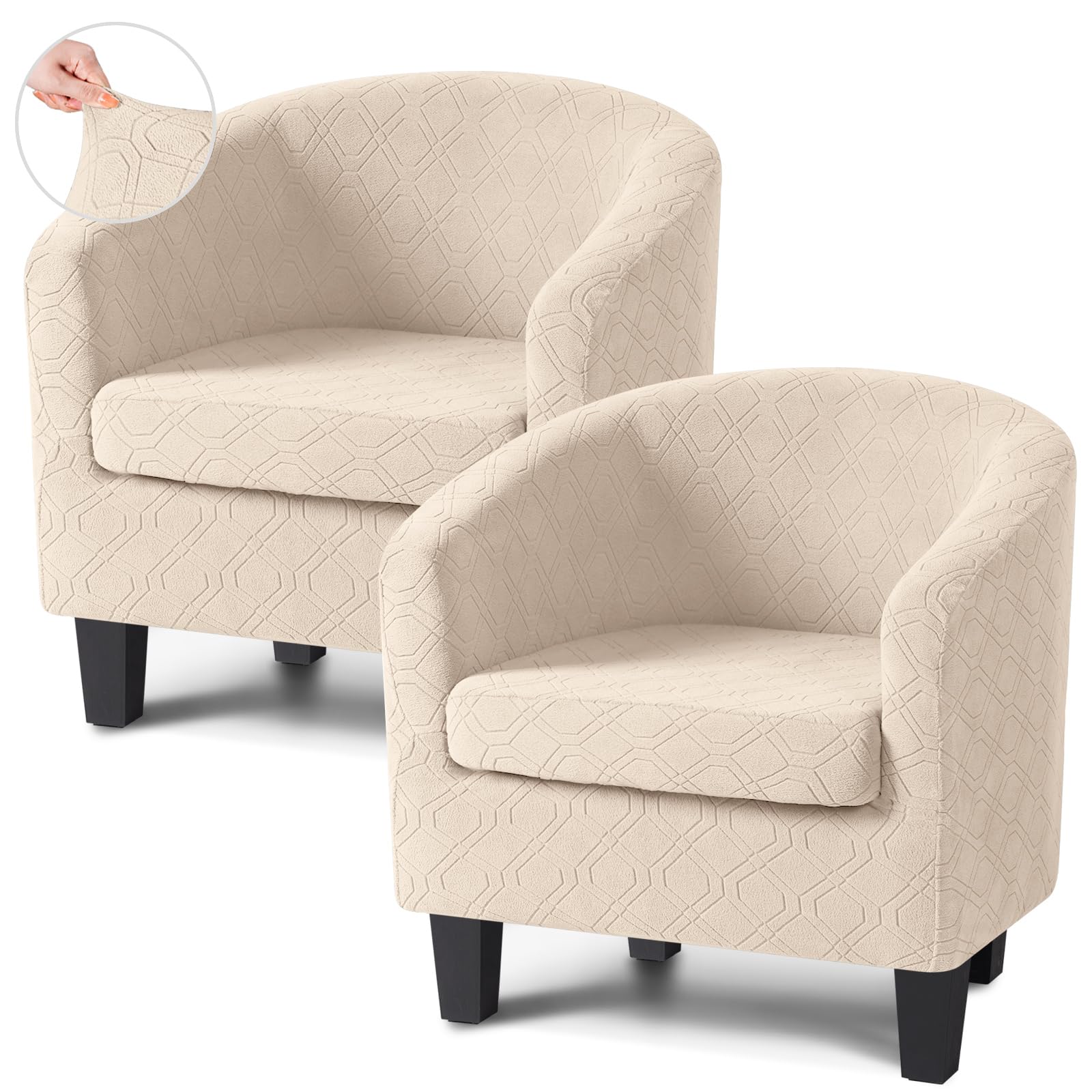 VANSOFY 2-Piece Stretch Jacquard Club Chair Slipcover - Soft Armchair & Sofa Cover, Furniture Protector (Cream, 2-Pack) - Perfect for Living Room, Office, and Lounge Decor