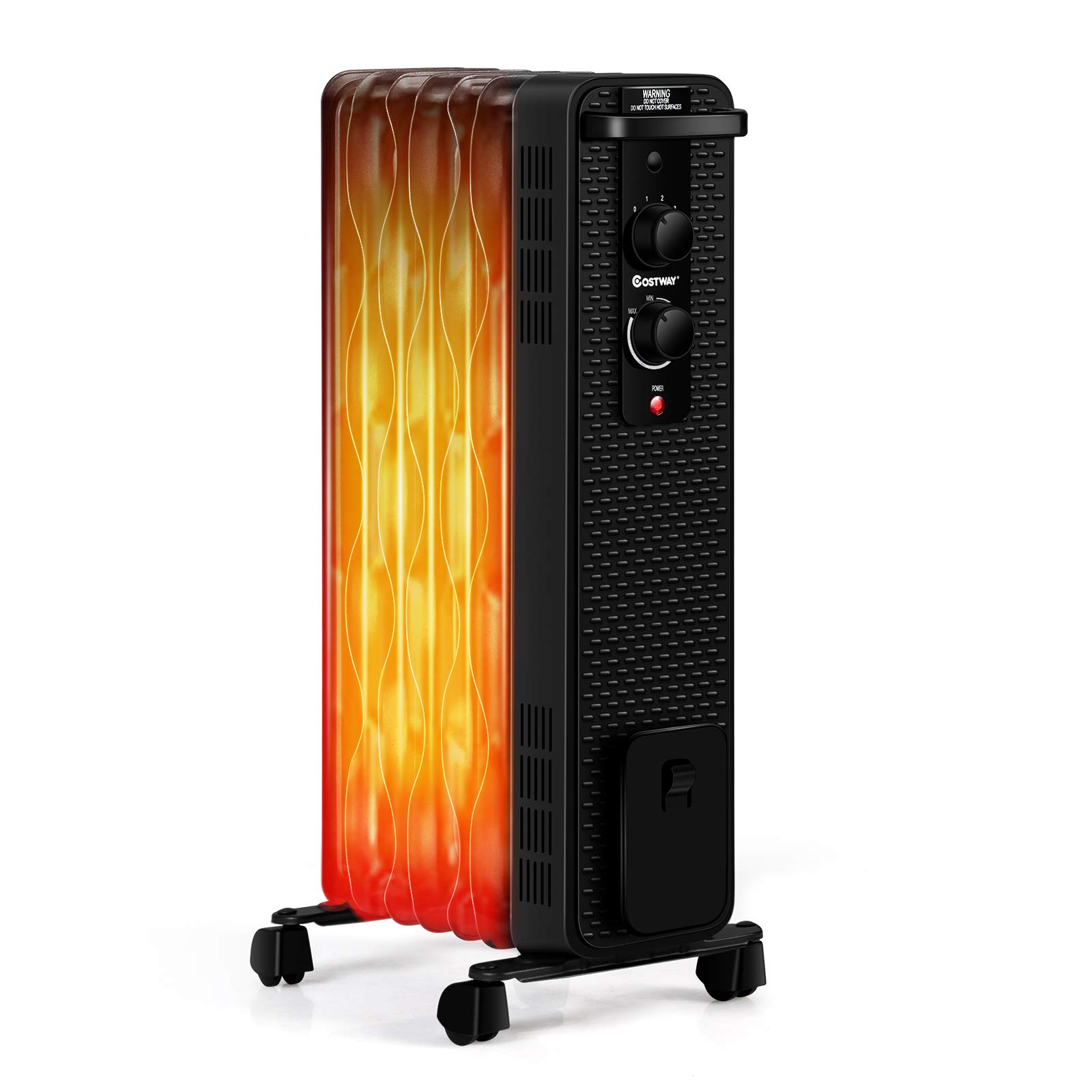 COSTWAY 1500W Oil Filled Radiator Heater - Portable Electric Space Heater with 3 Heat Modes, Adjustable Thermostat, Tip-Over & Overheat Protection - Energy Efficient Indoor Heater for Home, Office, Bedroom & Living Room - Perfect for Winter Heating & Home Office Warmth