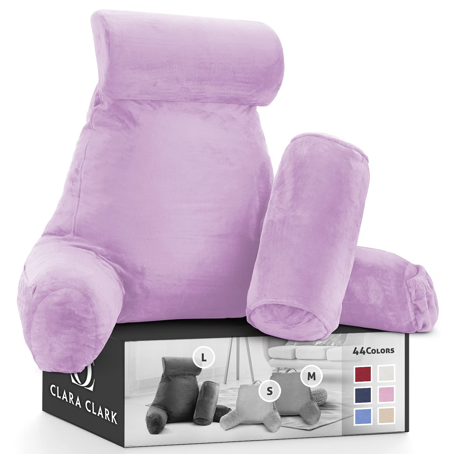 Clara Clark Reading Pillow with Arms - Premium Shredded Memory Foam Backrest Pillow for Sitting in Bed, Watching TV, or Reading - Comfortable Support for Kids & Adults - Light Purple - Perfect for Bedrooms, Dorms, and Living Rooms