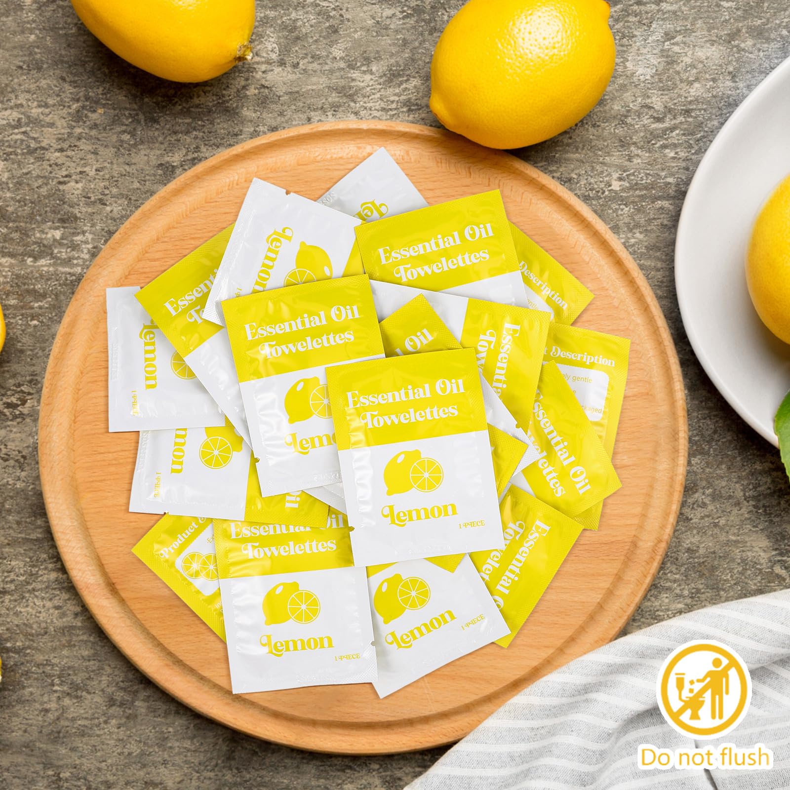 200 Pcs Lemon Scented Wet Wipes - Individually Wrapped Moist Towelettes with Essential Oils | Bulk Disposable Hand Wipes for Travel, Camping & Backpacking | Gentle for Sensitive Skin | Perfect for On-the-Go Hygiene, Baby Care & Outdoor Adventures